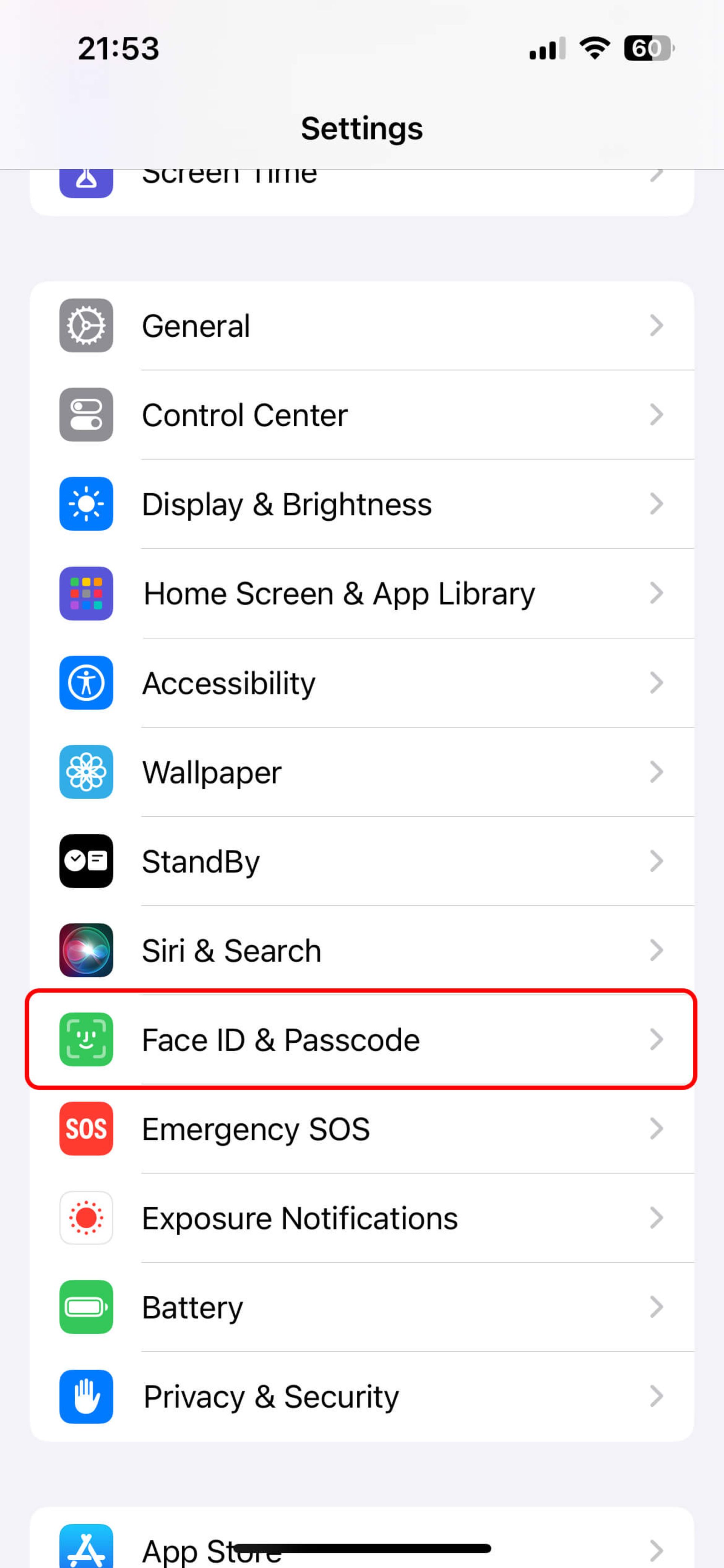 بخش  تنظیمات (Settings) و Face ID & Passcode آیفون