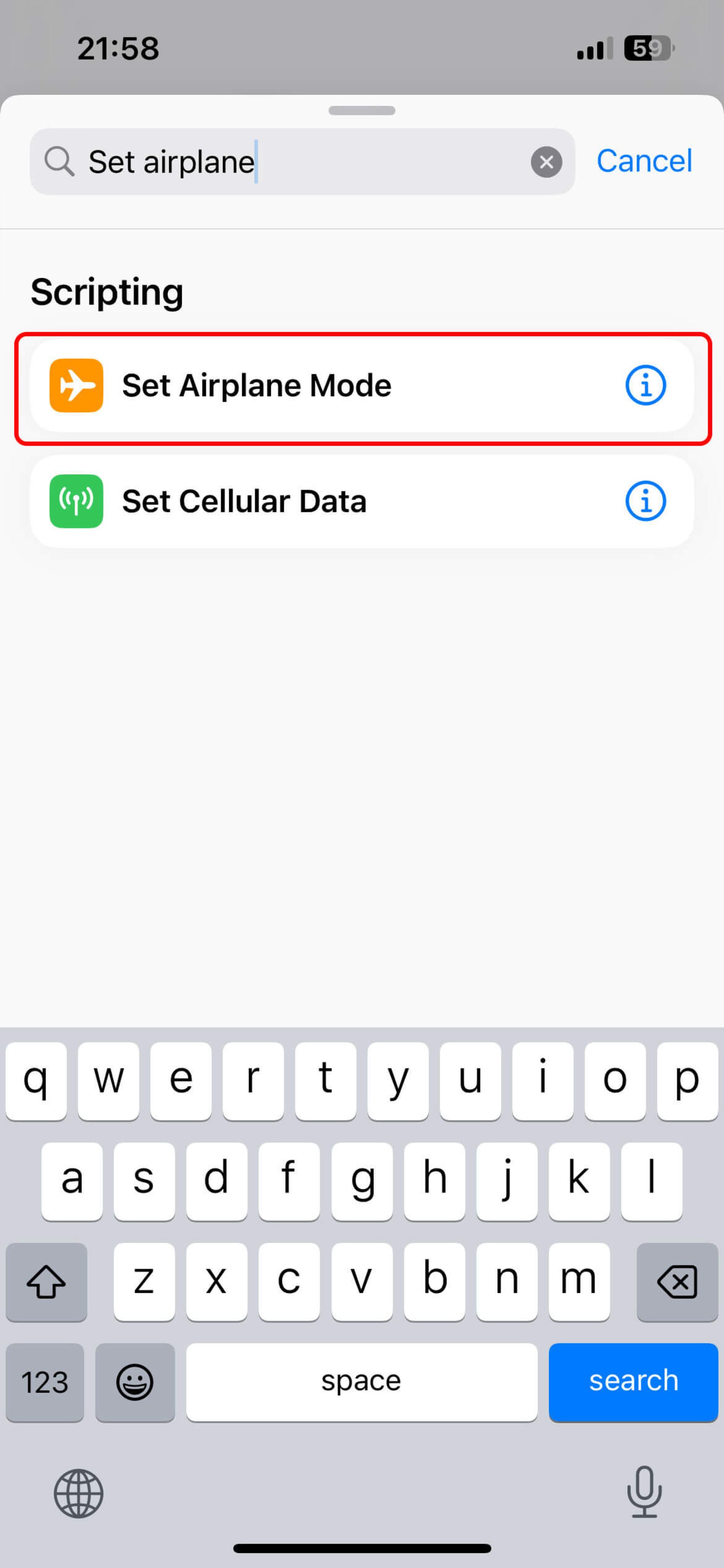 افزودن اکشن Set Airplane Mode