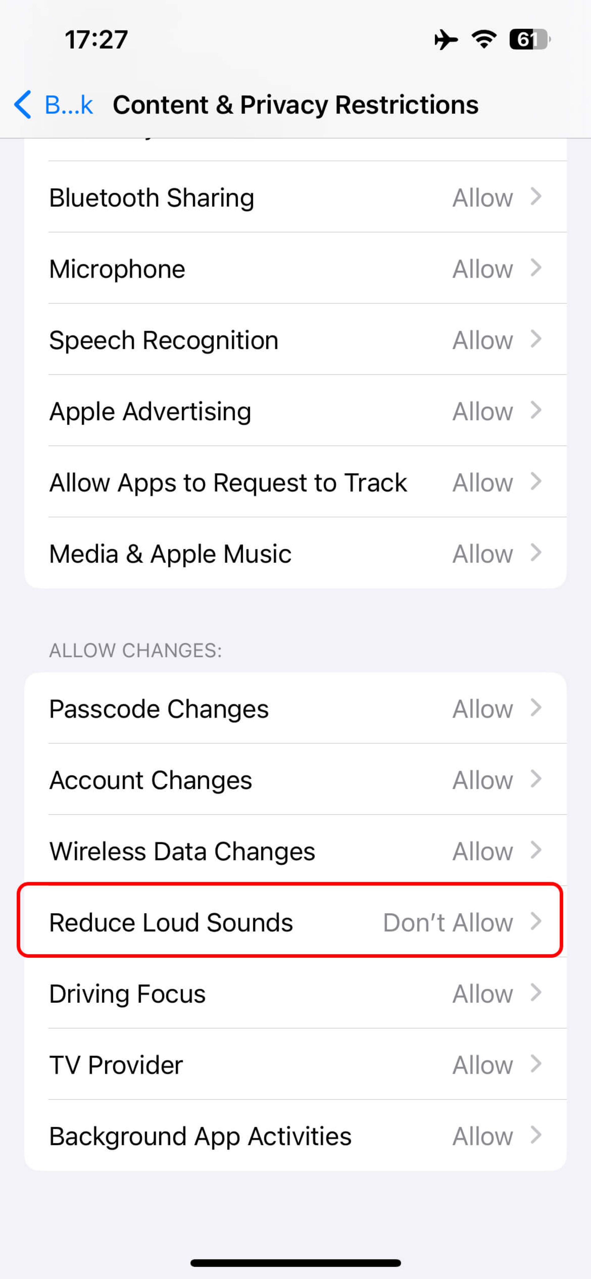 انتخاب Reduce Loud Sounds در گوشی آیفون