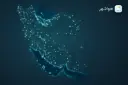 نقشه ایران با نقاط درخشان نشان‌دهنده موقعیت شهرها و روستاها