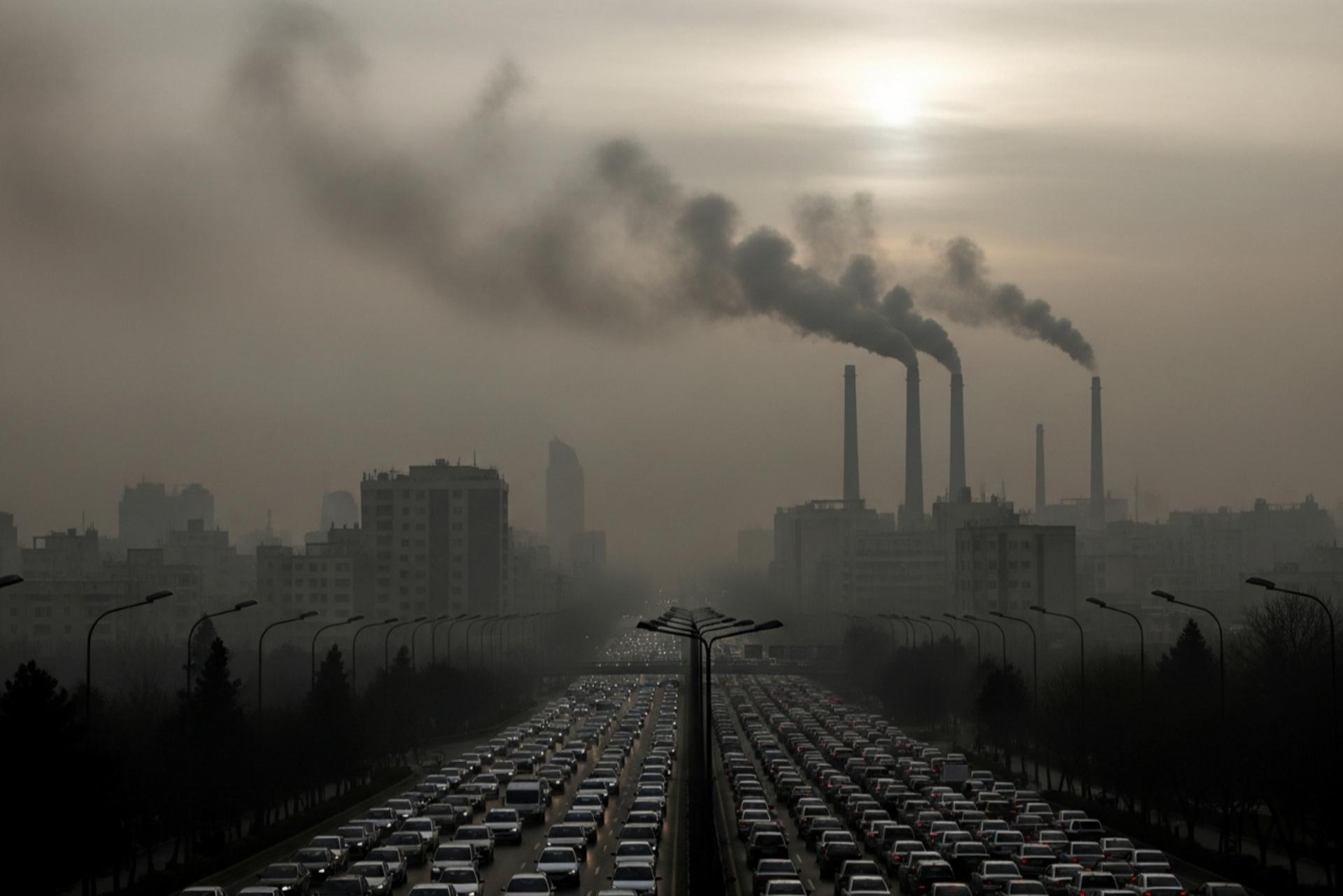 کلان‌شهر ایرانی در میان دود و آلودگی هوا.