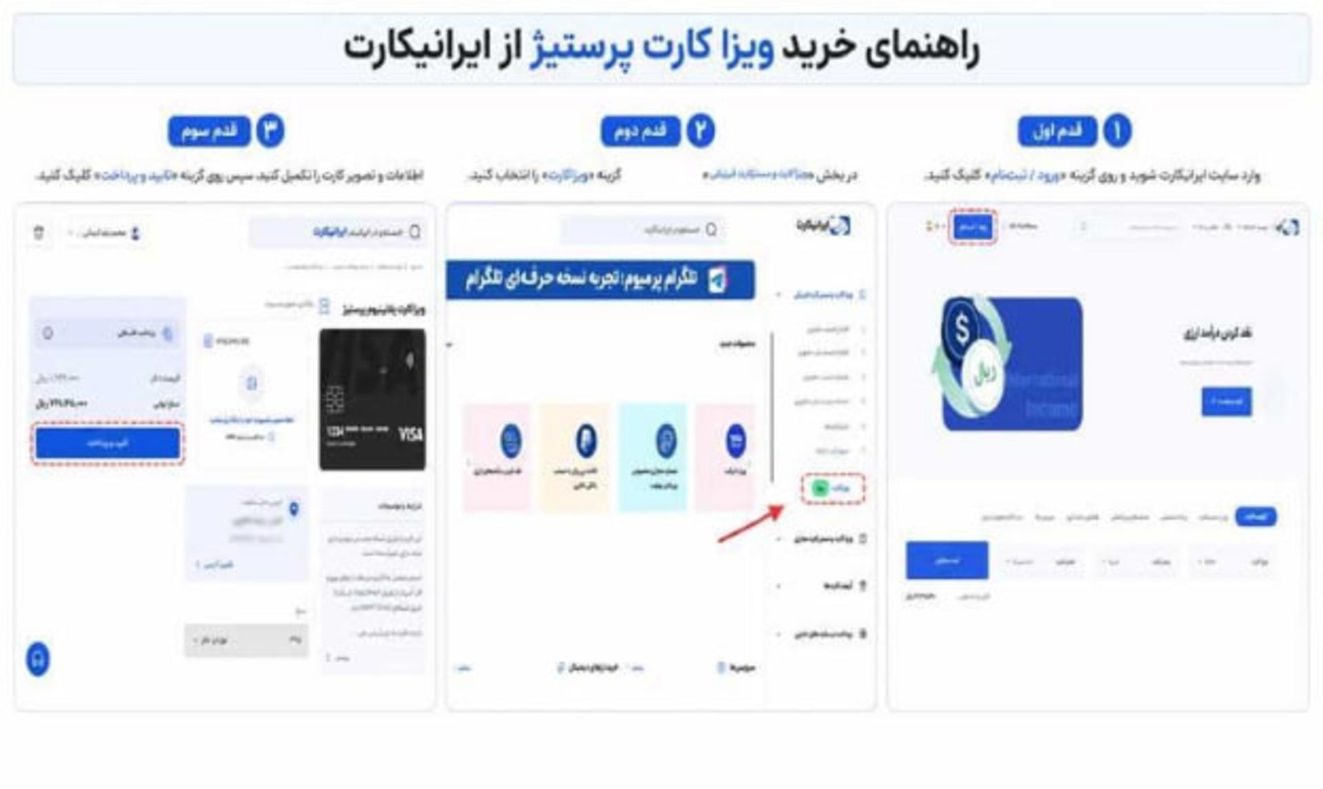 مراحل خرید ویزا کارت پرستیژ (Prestige Visa Card) در پنل کاربری ایرانیکارت