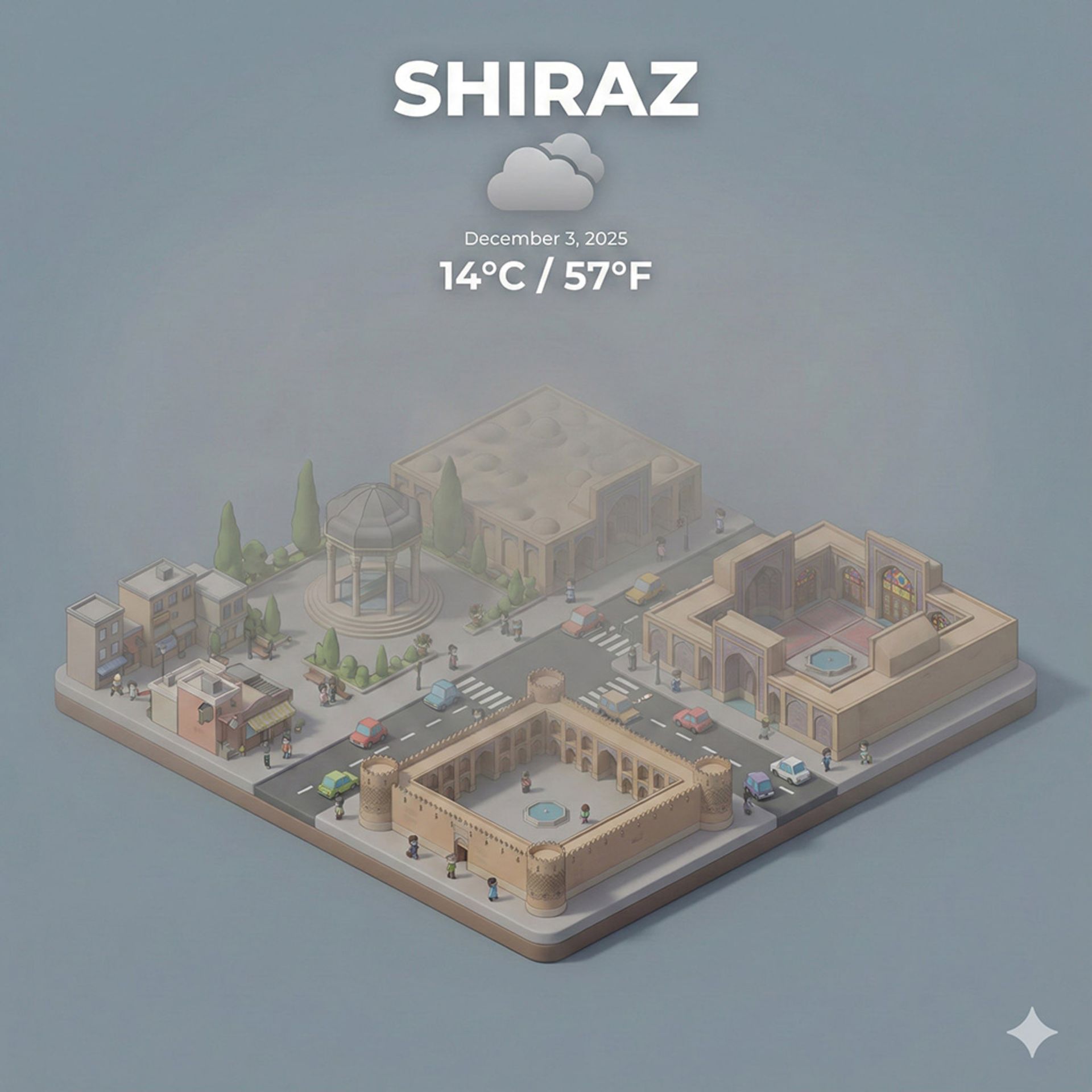 شهر ایزومتریک با اطلاعات آب و هوا - شیراز