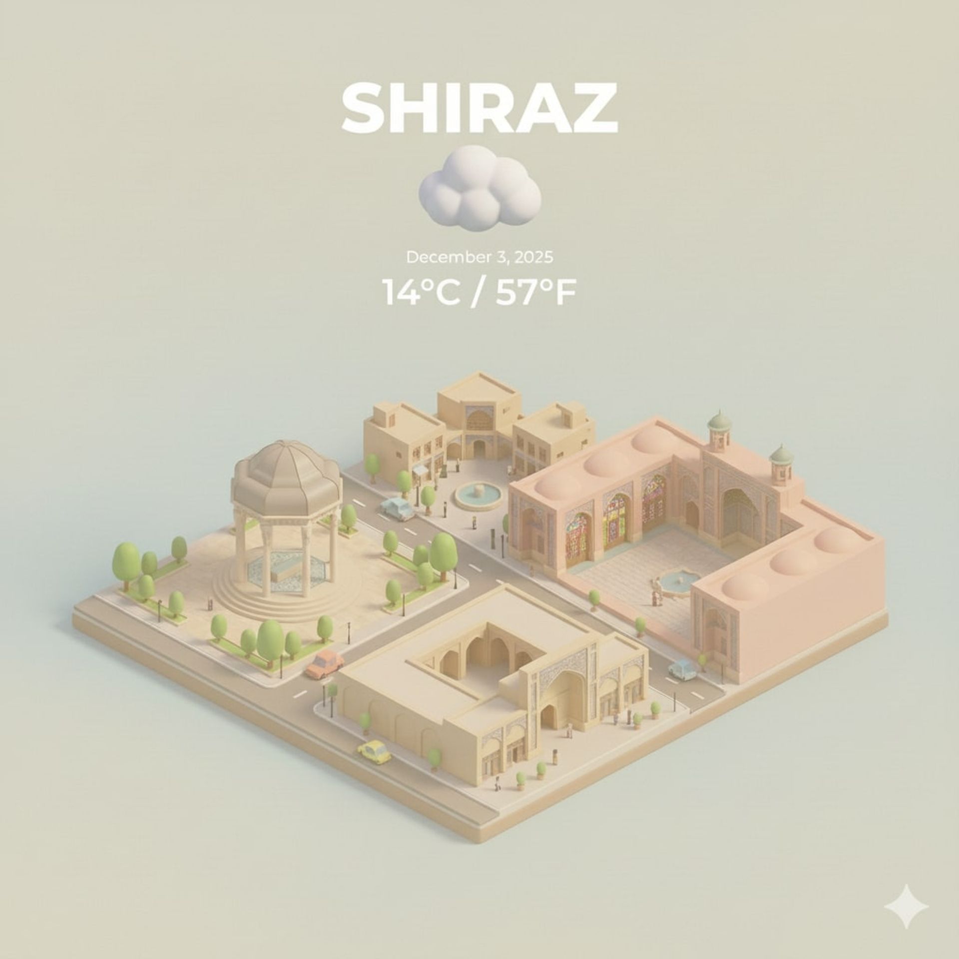 شهر ایزومتریک با اطلاعات آب و هوا - شیراز