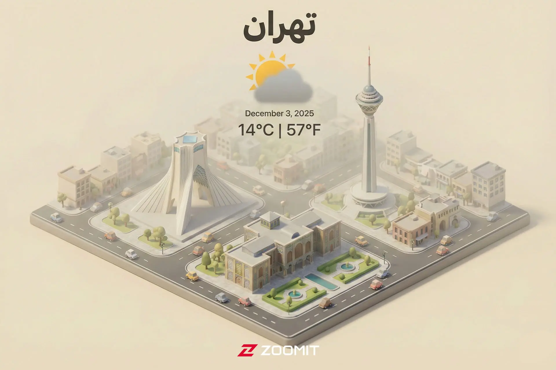 شهر ایزومتریک با اطلاعات آب و هوا - تهران