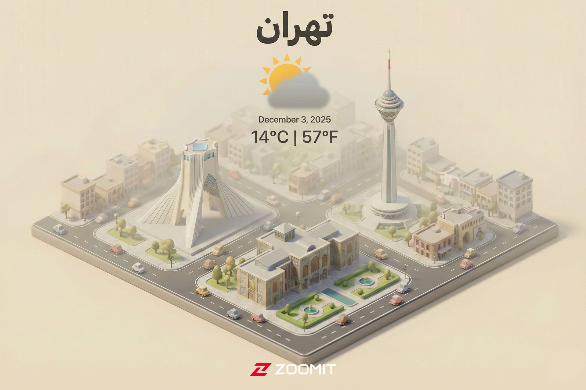 شهر ایزومتریک با اطلاعات آب و هوا - تهران