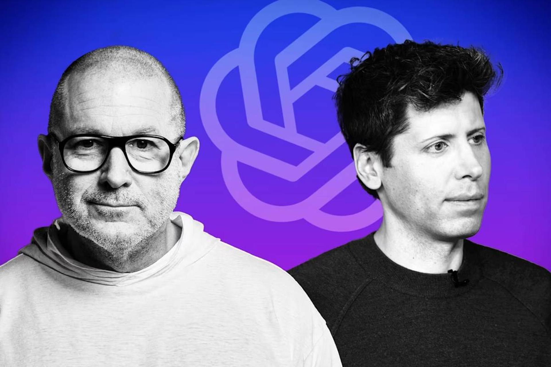 جانی آیو و سم آلتمن با پس زمینه لوگو OpenAI