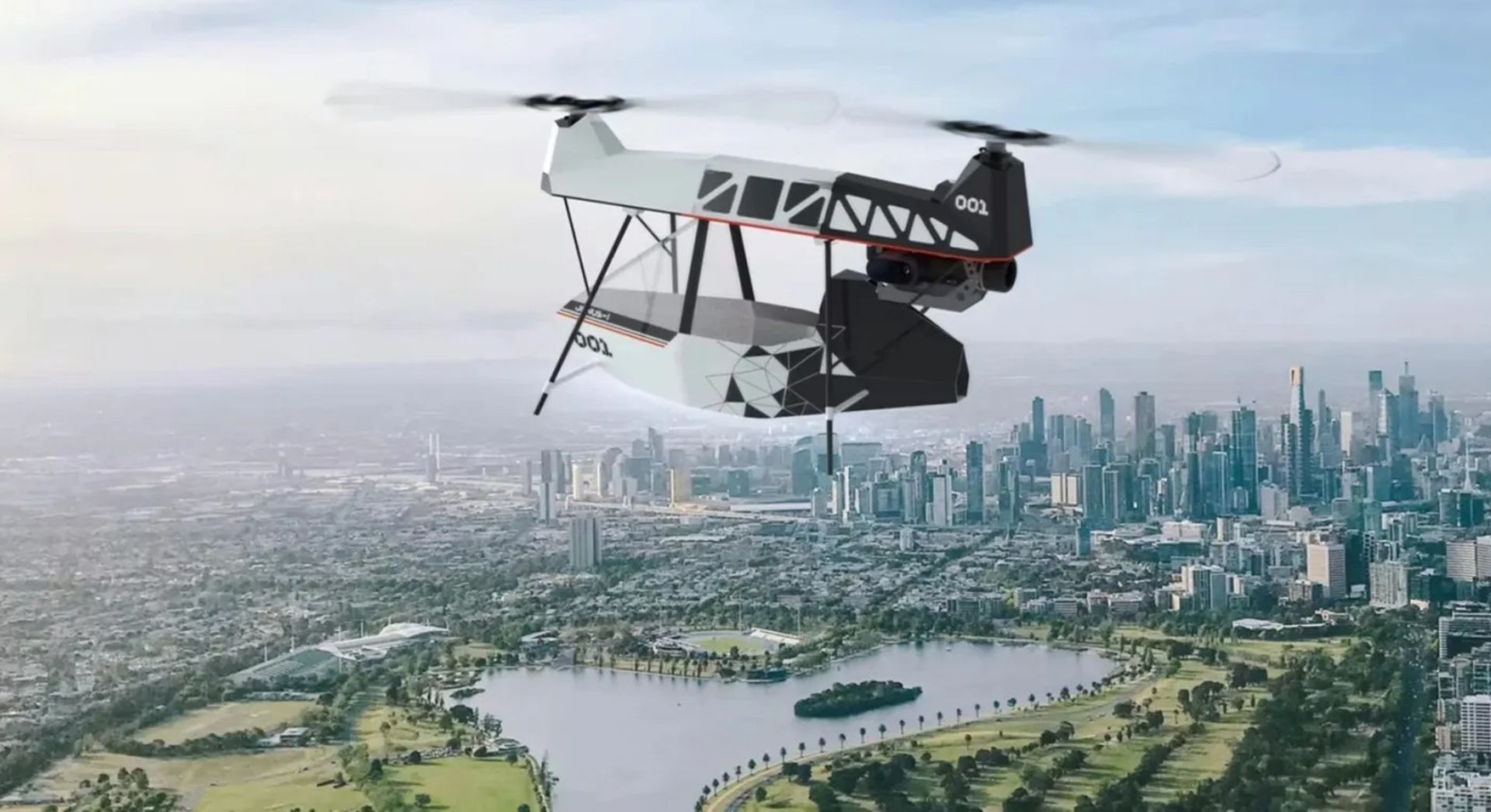 یک هلیکوپتر بر فراز شهر