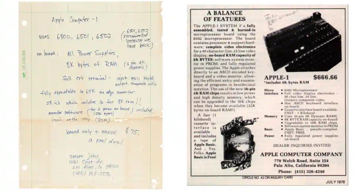 برگه دست نویس استیو جابز برای تبلیغ کامپیوتر Apple-1
