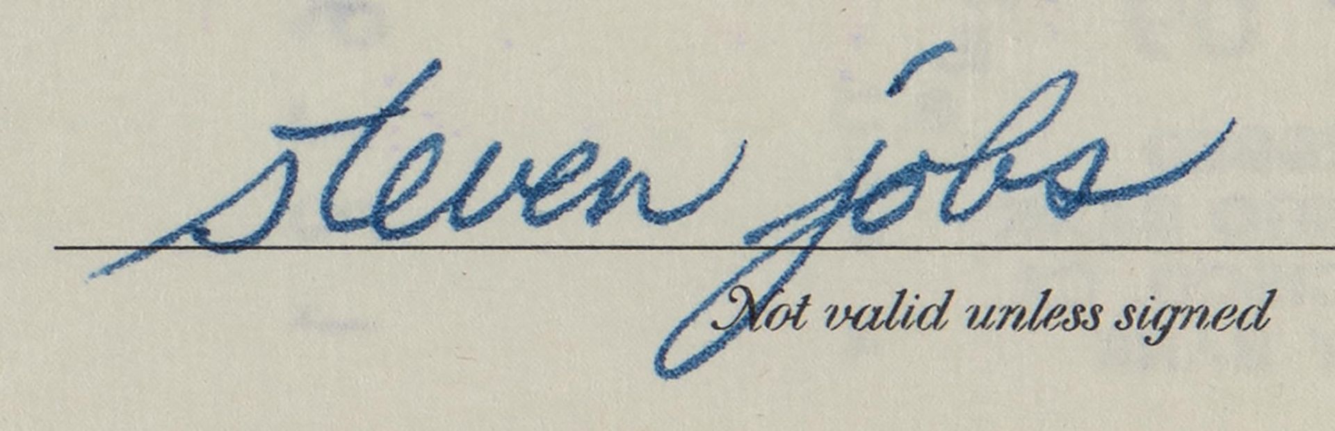 امضای استیو جابز روی چک قبض برق اپل در سال ۱۹۷۶