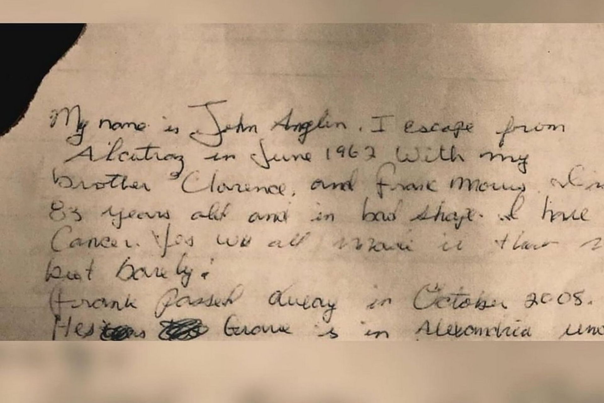 بخشی از نامه منتسب به یکی از فراریان زندان آلکاتراز