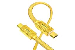 کابل شارژ USB کاکوسیگا Type-C به Type-C مدل KSC-801 با طول 1.2 متر رنگ طلایی