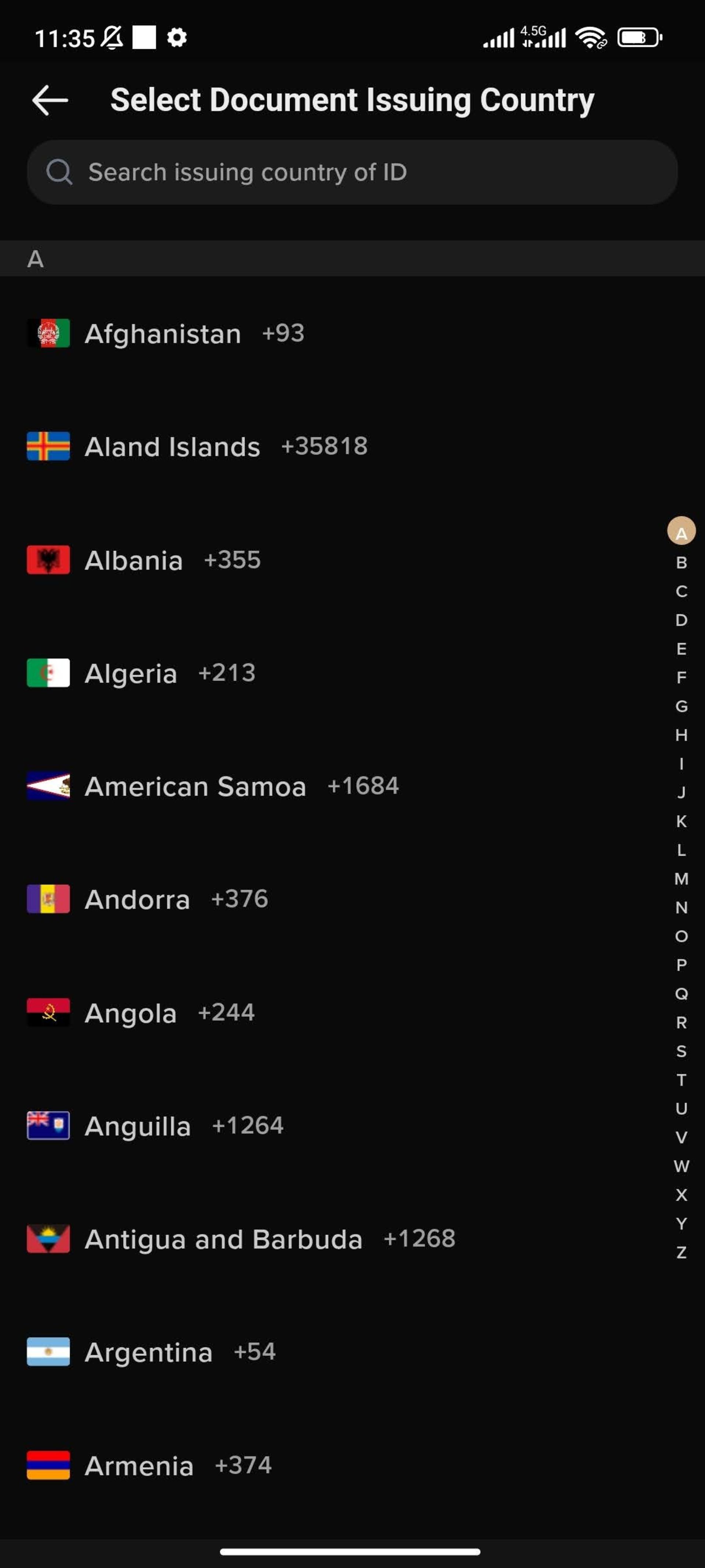 انتخاب کشور برای KYC در صرافی KCEX