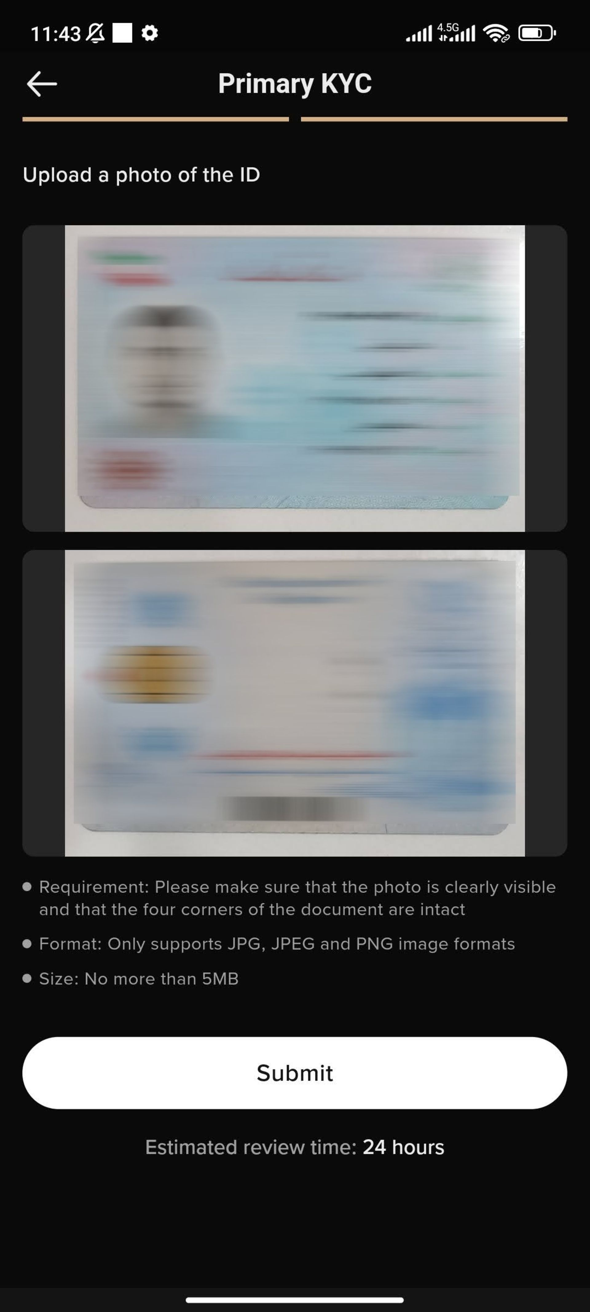ثبت کارت ملی برای KYC در KCEX