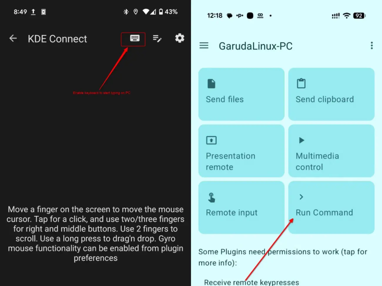 نمای دو گوشی اندرویدی که برنامه KDE Connect (کی‌دی‌ئی کانکت) را نمایش می‌دهند