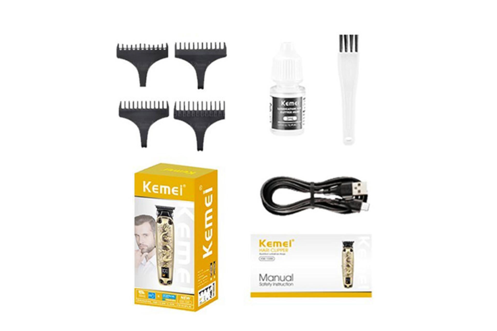 ماشین اصلاح کیمی Kemei KM-1599 نمای بسته بندی و لوازم همراه