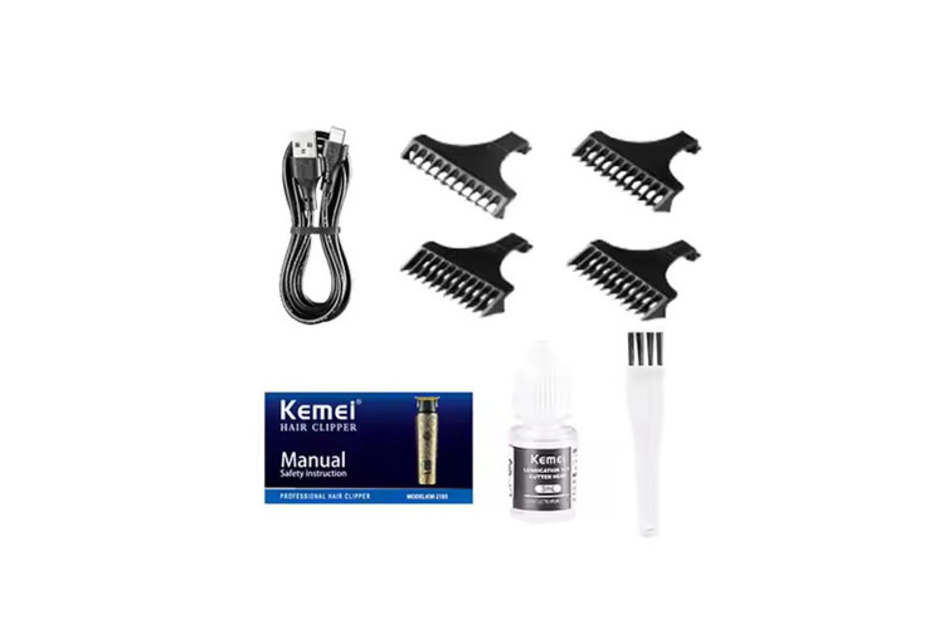 ماشین اصلاح و ریش تراش کیمی Kemei KM-2185 نمای شانه ها و لوازم همراه