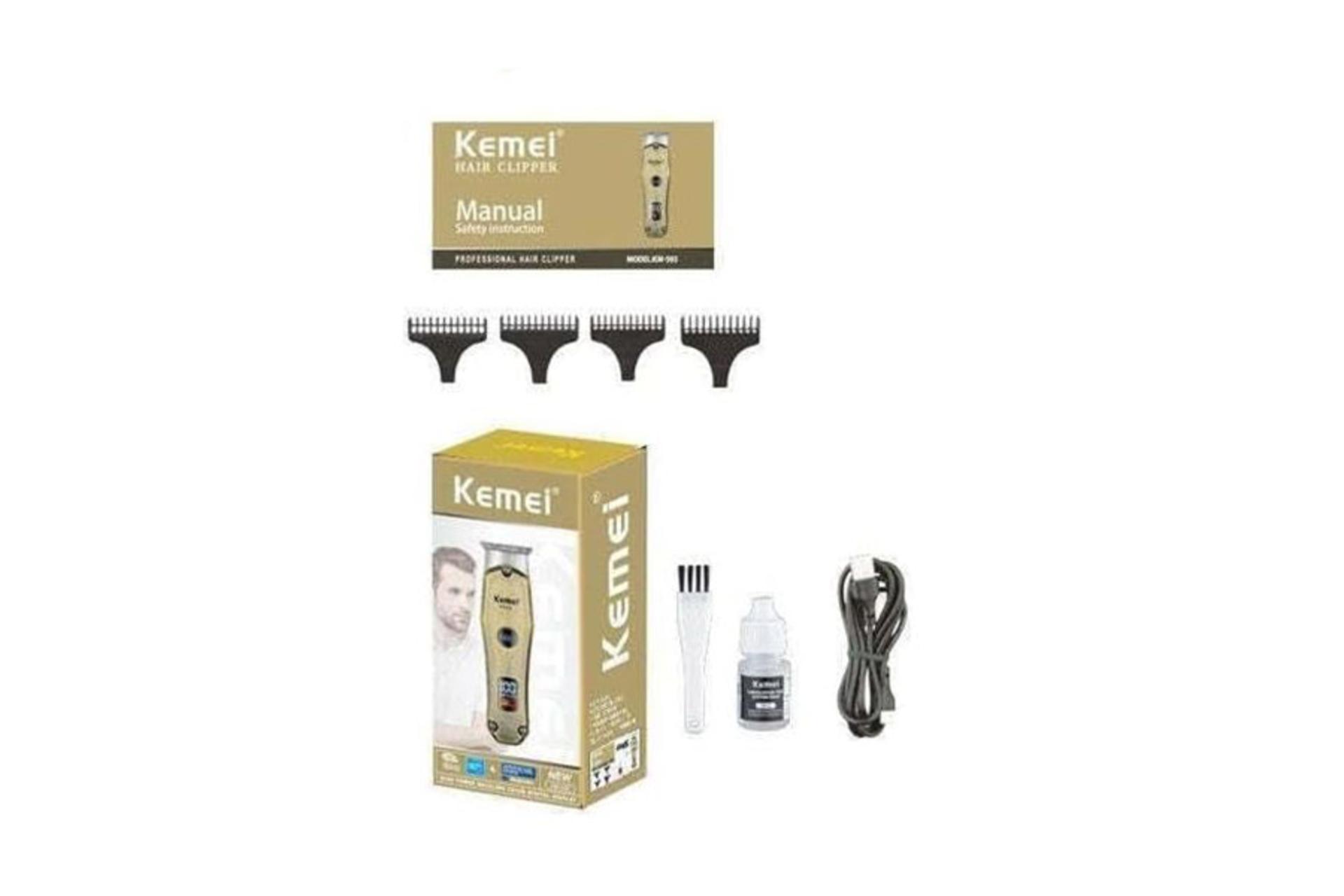ماشین اصلاح کیمی Kemei KM-595 نمای لوازم همراه و بسته بندی