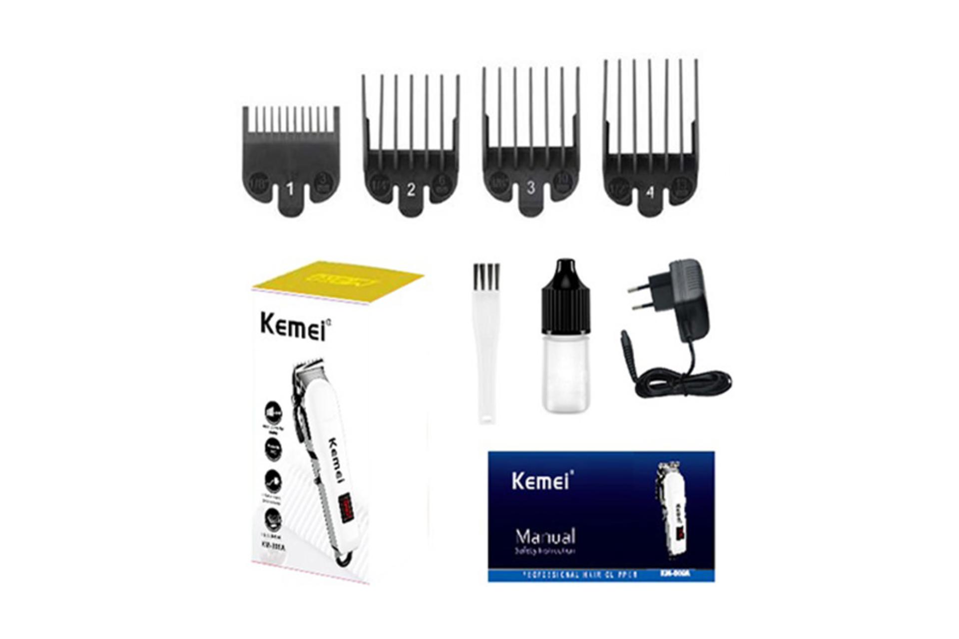 ماشین اصلاح کیمی Kemei KM-809A نمای بسته بندی و لوازم همراه