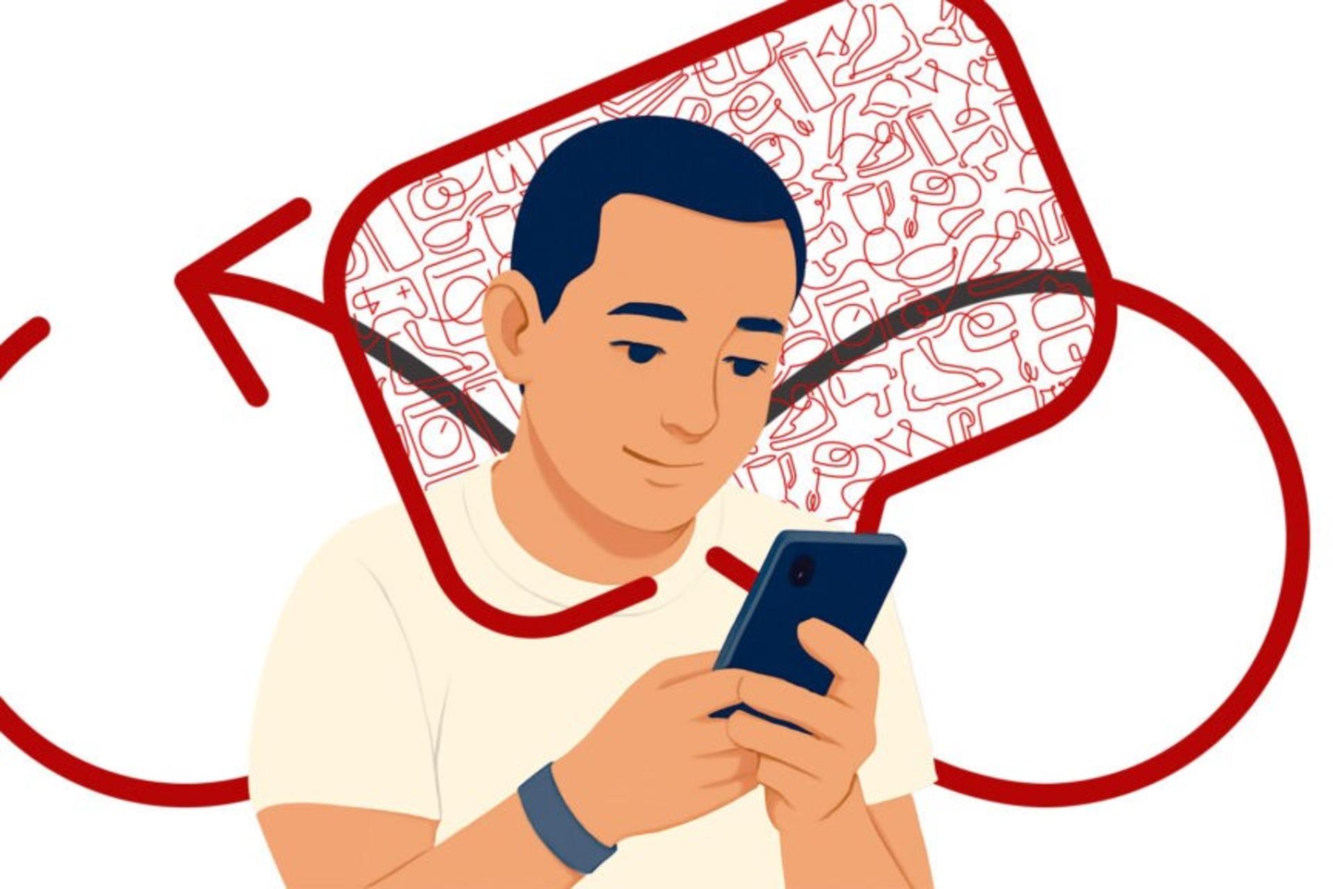 کارتون مرد در حال کار کردن با گوشی
