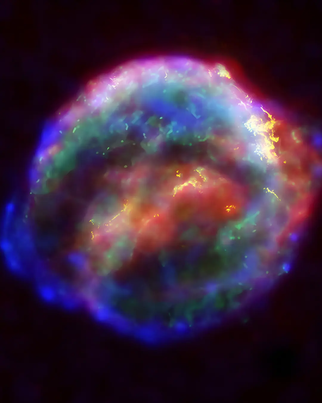 ابرنواختر کپلر (Kepler's Supernova) با رنگ‌های ترکیبی اشعه ایکس و مادون قرمز