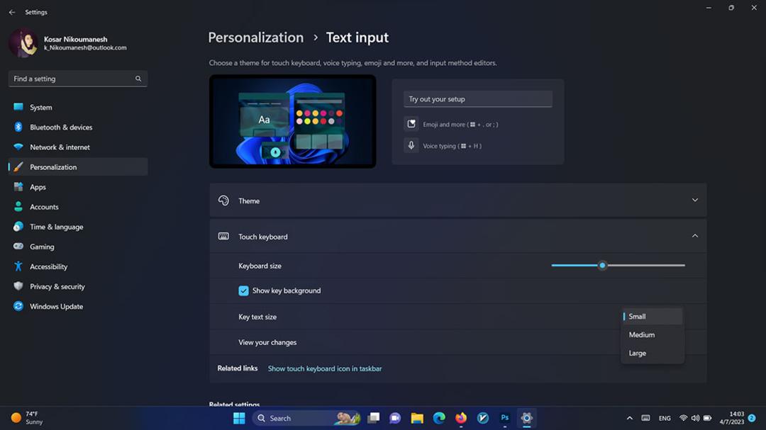 تغییر سایز کیبورد لمسی در ویندوز ۱۱