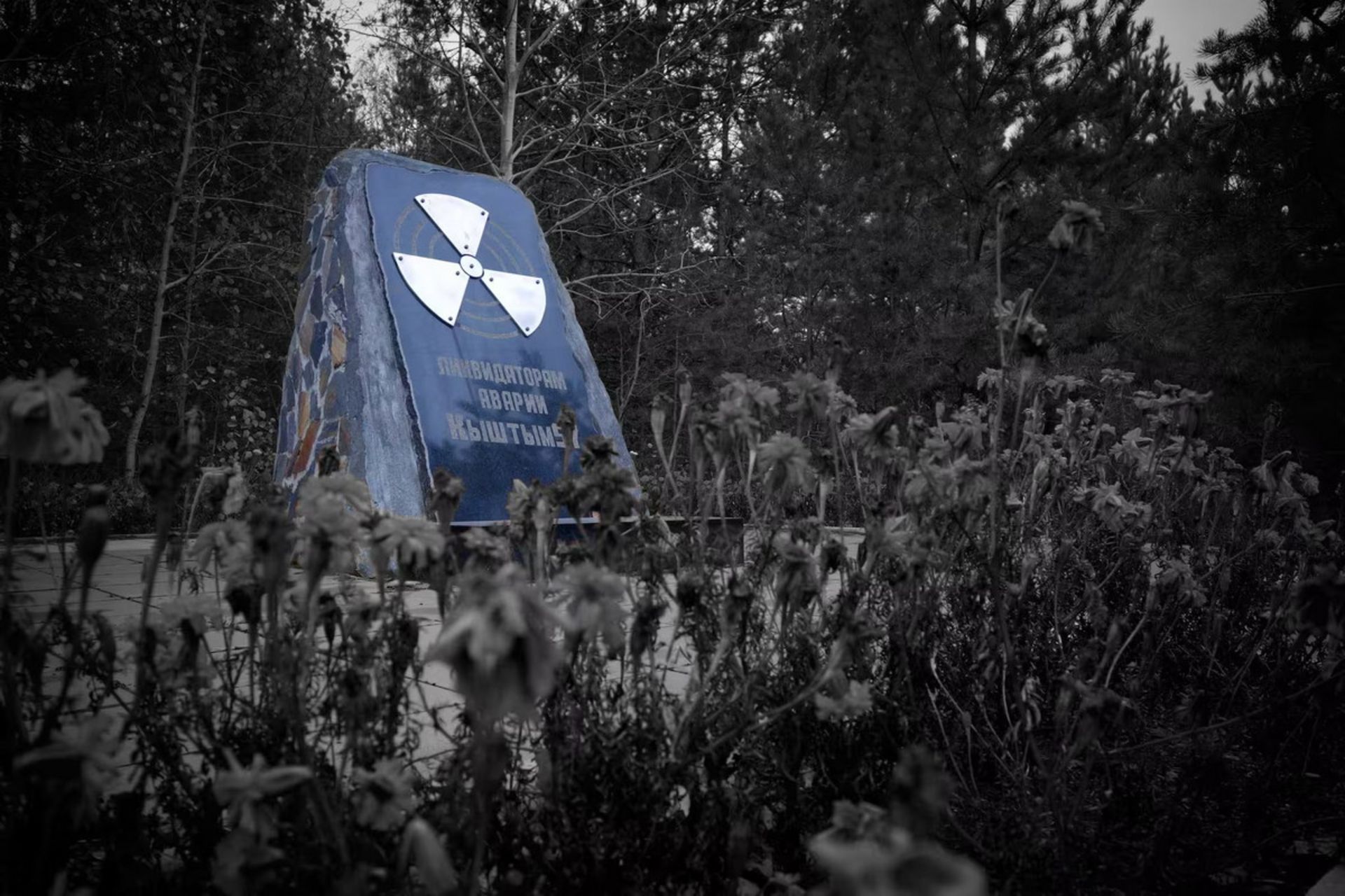 تابلوی نماد جهانی خطر رادیواکتیو یادبود پاکسازی‌کنندگان فاجعه‌ی کیشتیم