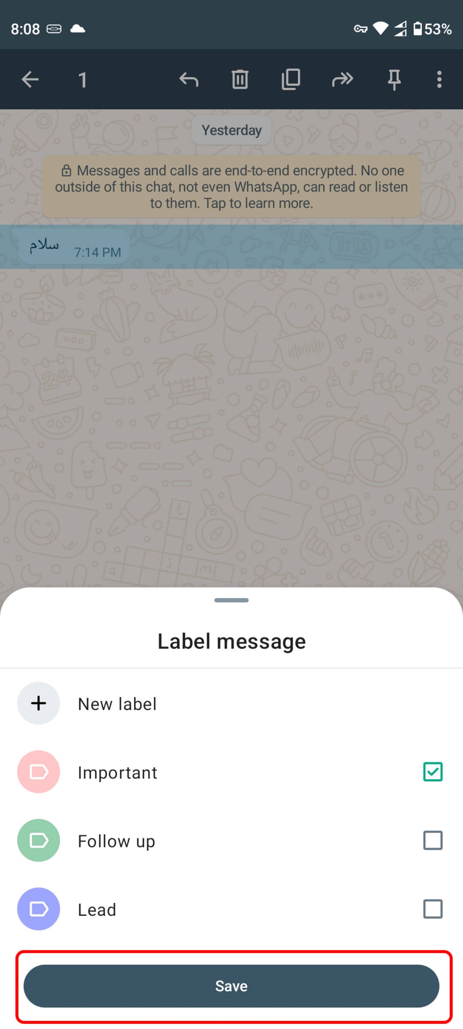 ذخیره برچسب پیام مورد نظر (Label message)