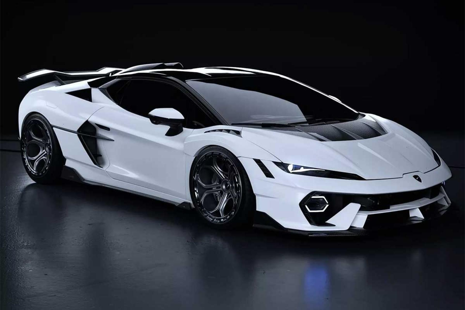 نمای سه‌چهارم جلو خودرو لامبورگینی تمراریو تیون‌شده