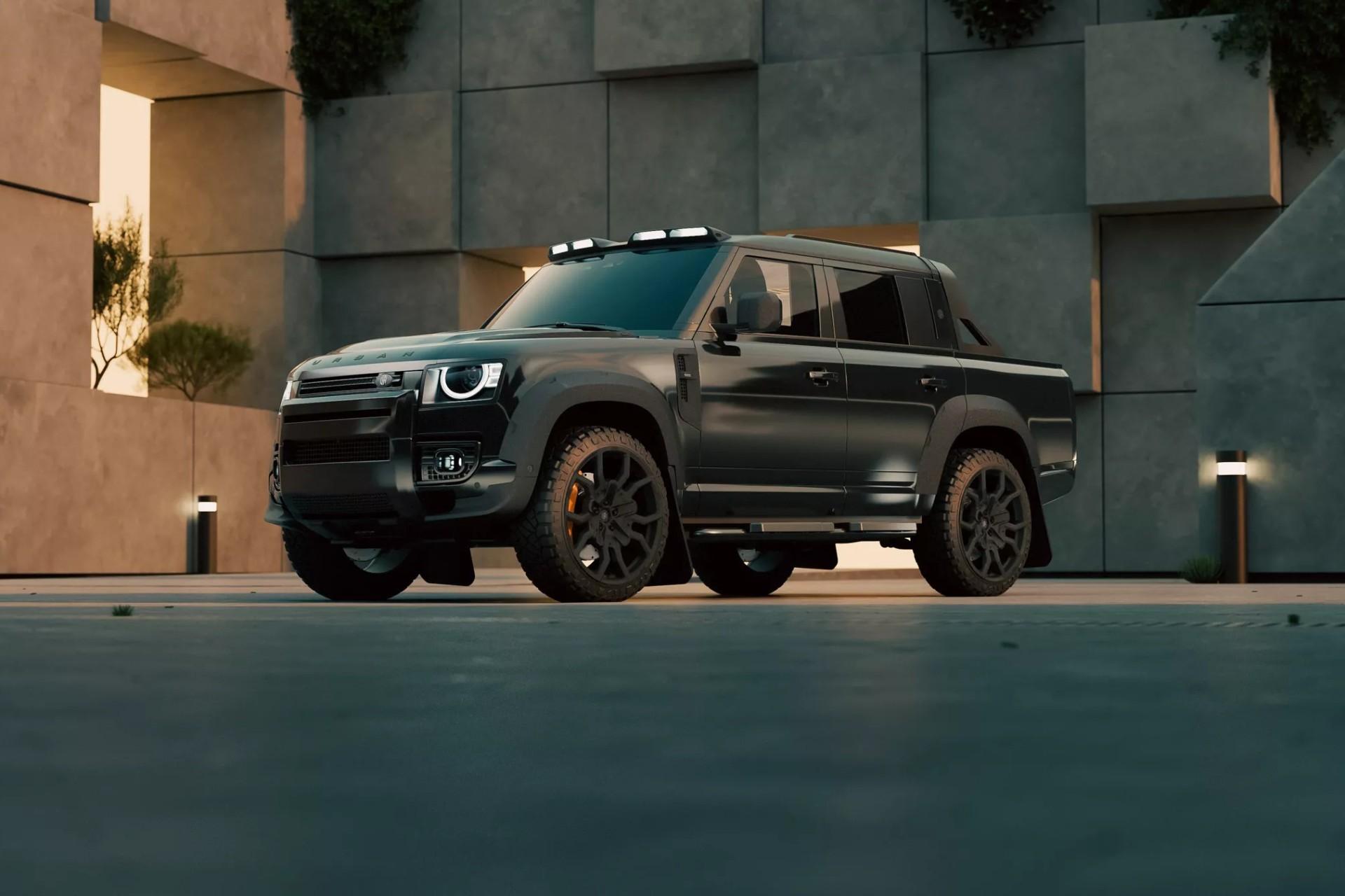 نمای سه‌چهارم جلو لندرور دیفندر وانت هریتیج