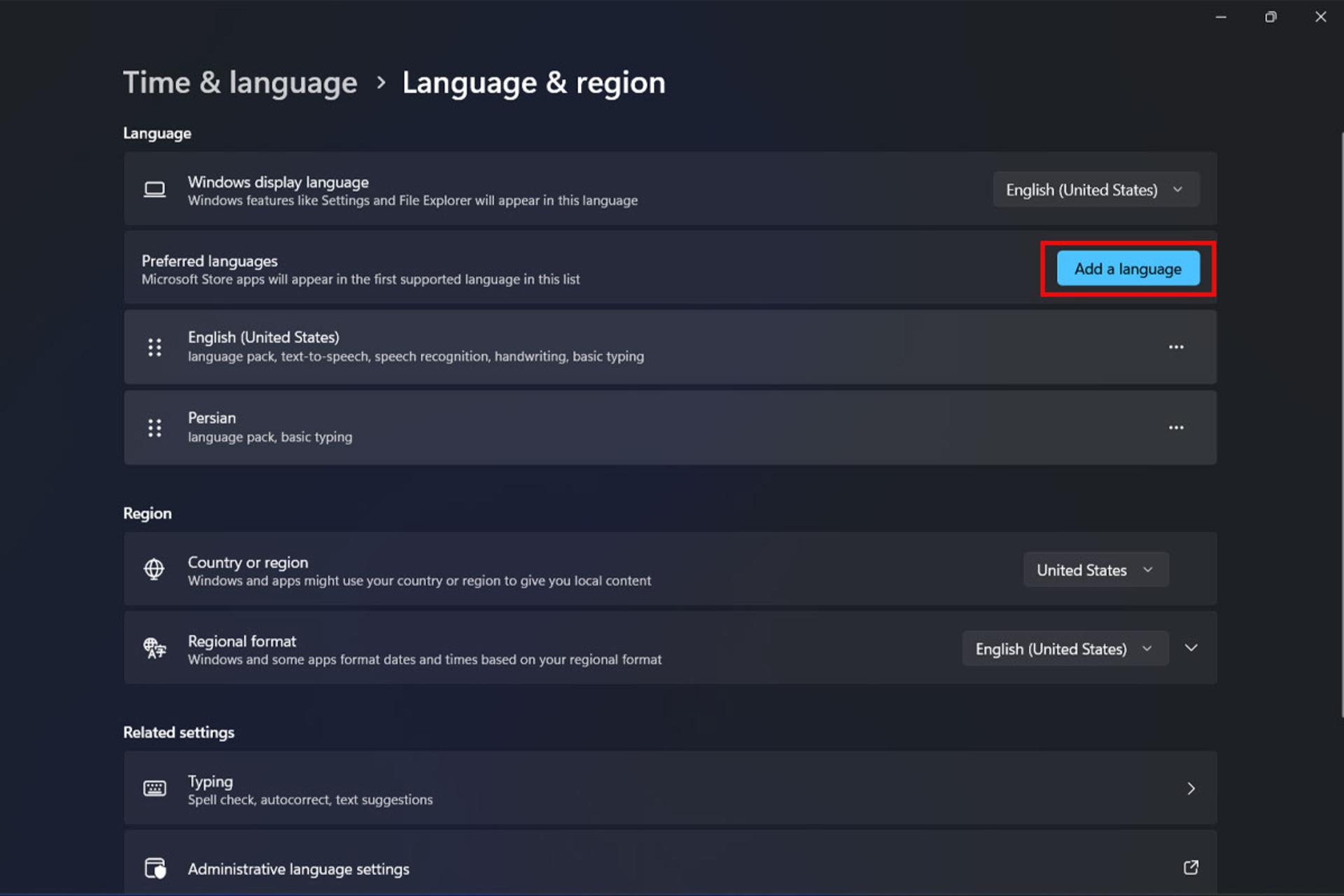 تنظیمات Language & region