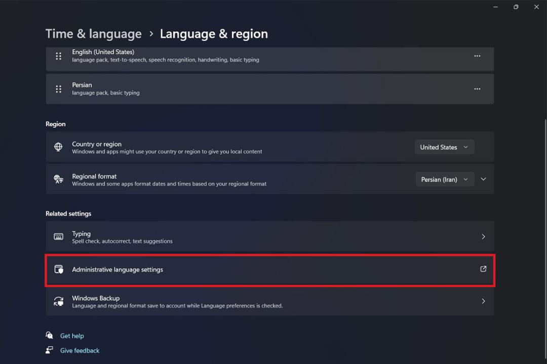 تنظیمات Language & region