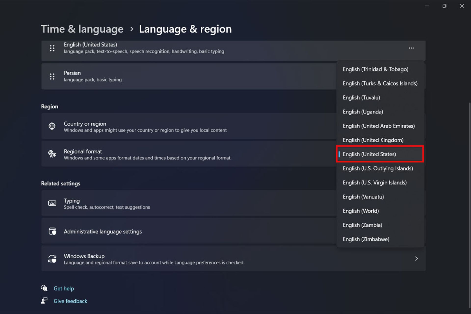 تنظیمات Language & region