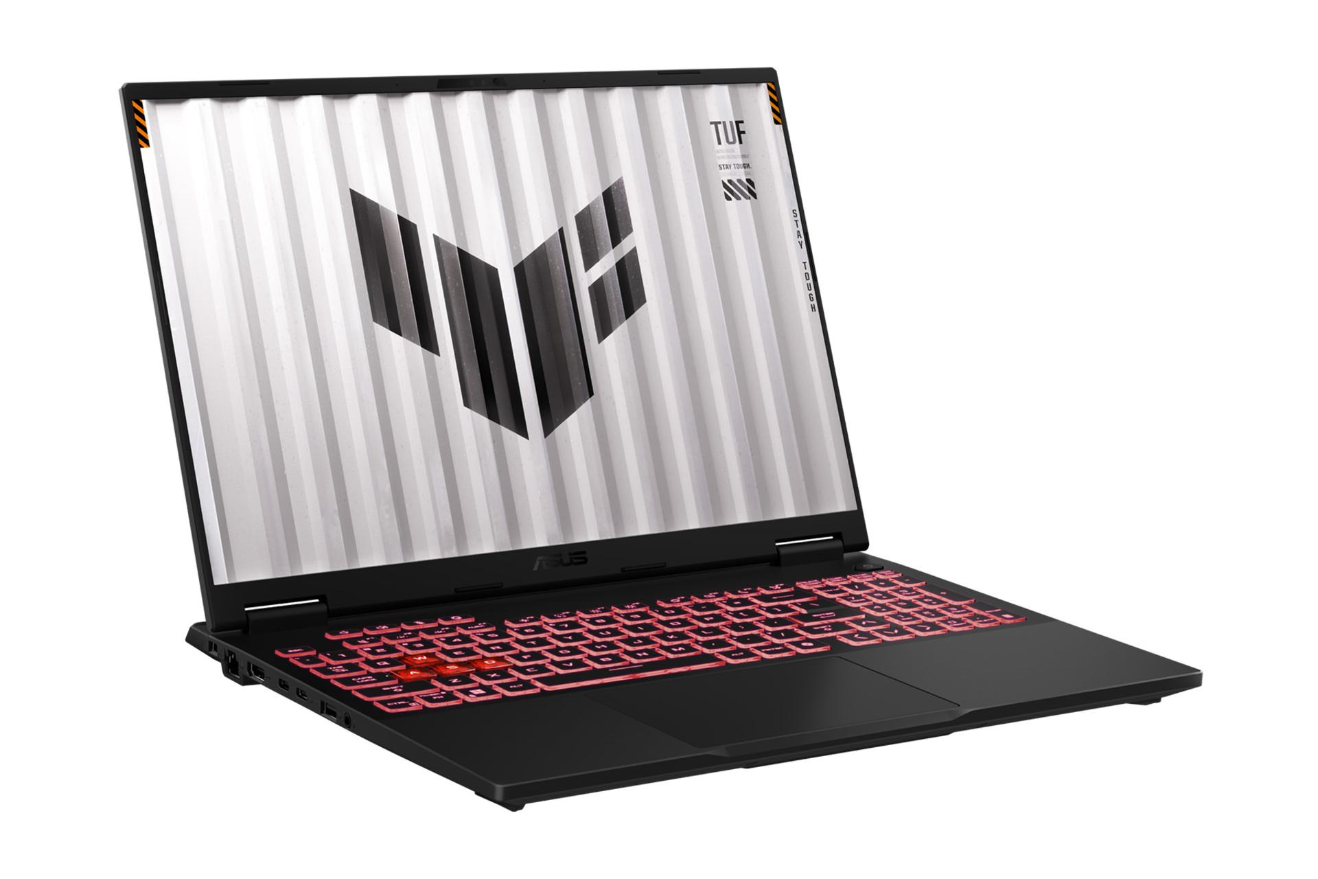 لپ تاپ ایسوس ASUS TUF Gaming A16 FA608 2024 نمای جلو و چپ