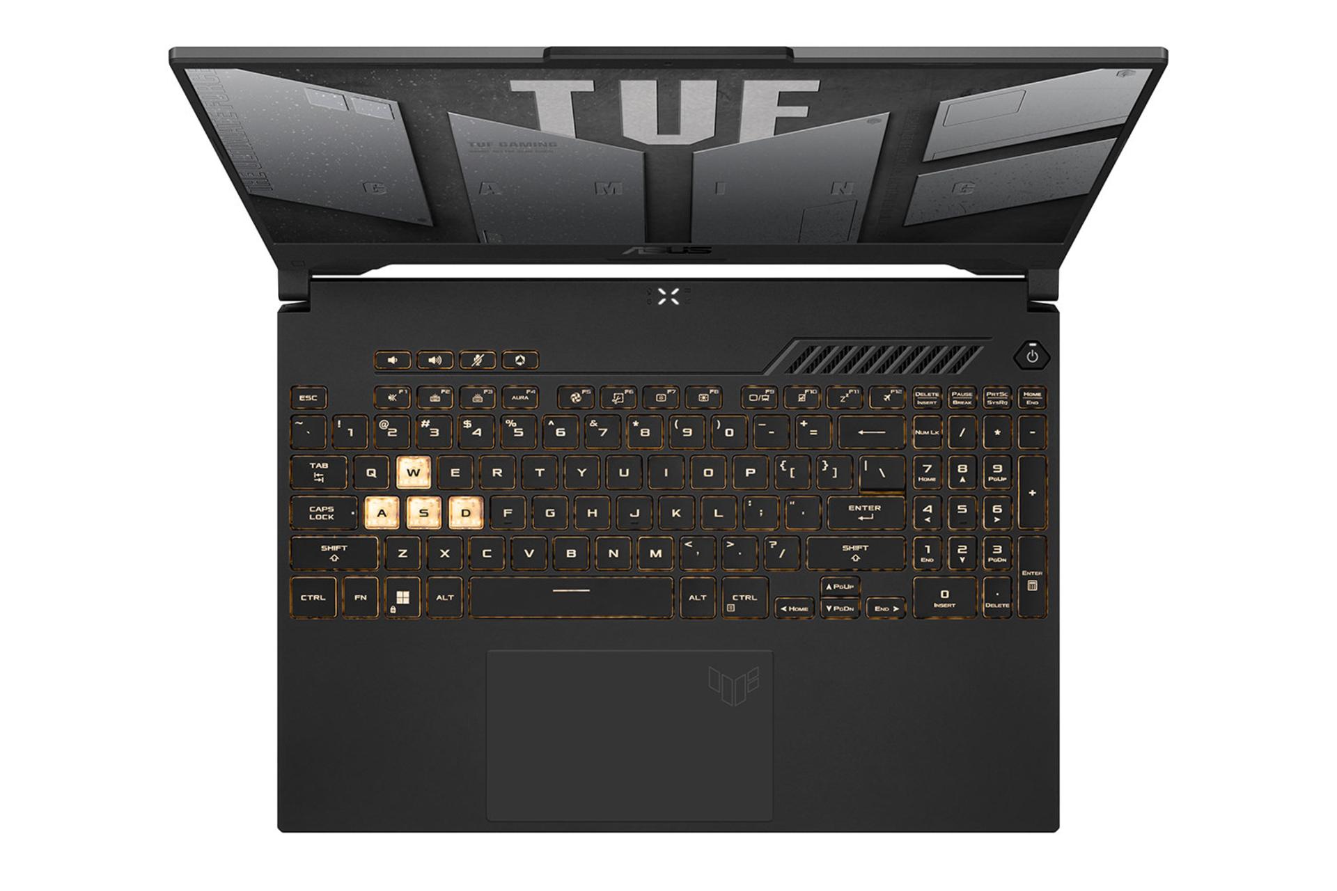 لپ تاپ ایسوس ASUS TUF Gaming F15 FX507ZV نمای بالا و کیبورد
