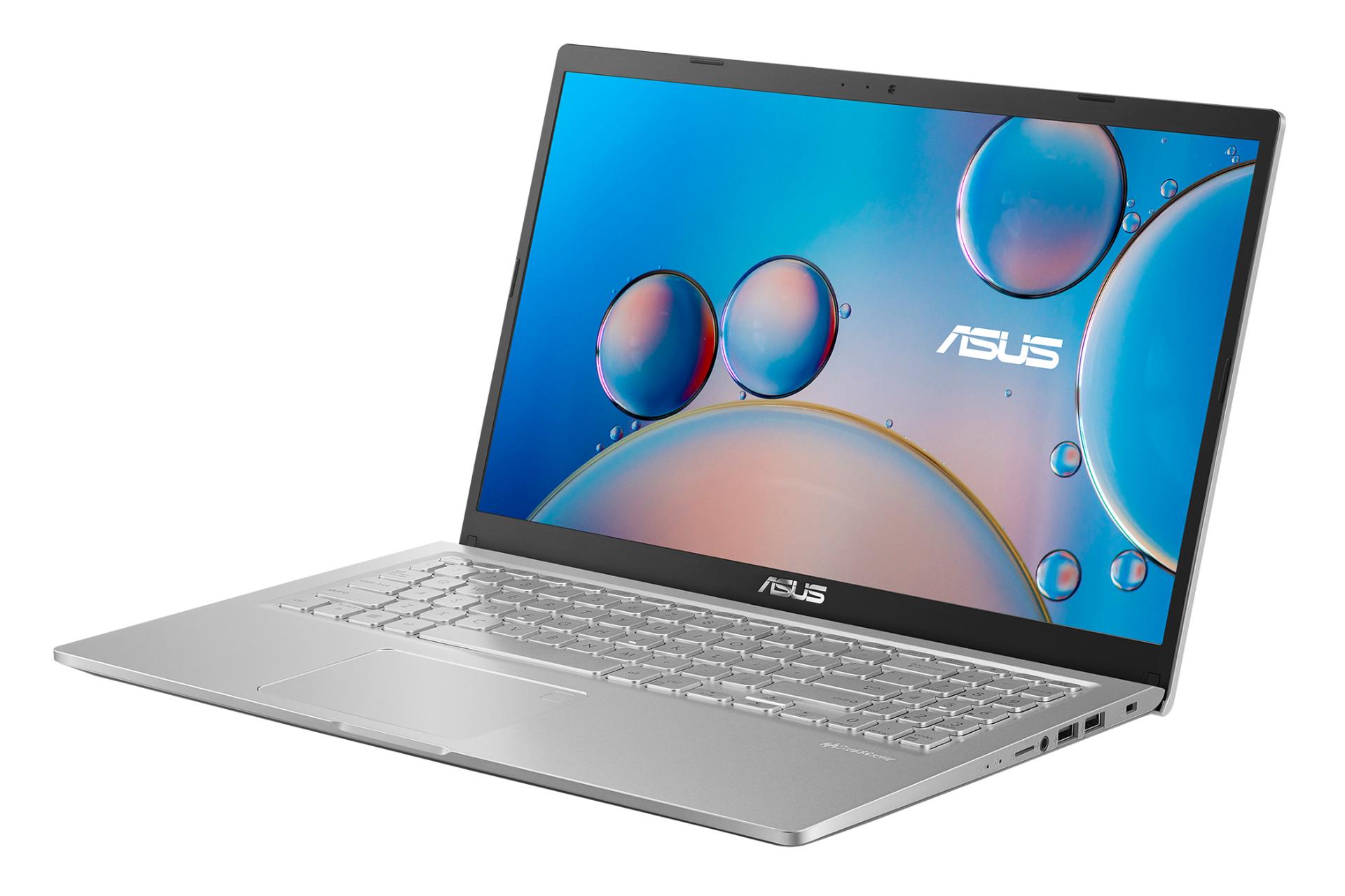 لپ تاپ ایسوس ASUS X515MA نمای جلو و درگاه های راست رنگ نقره ای