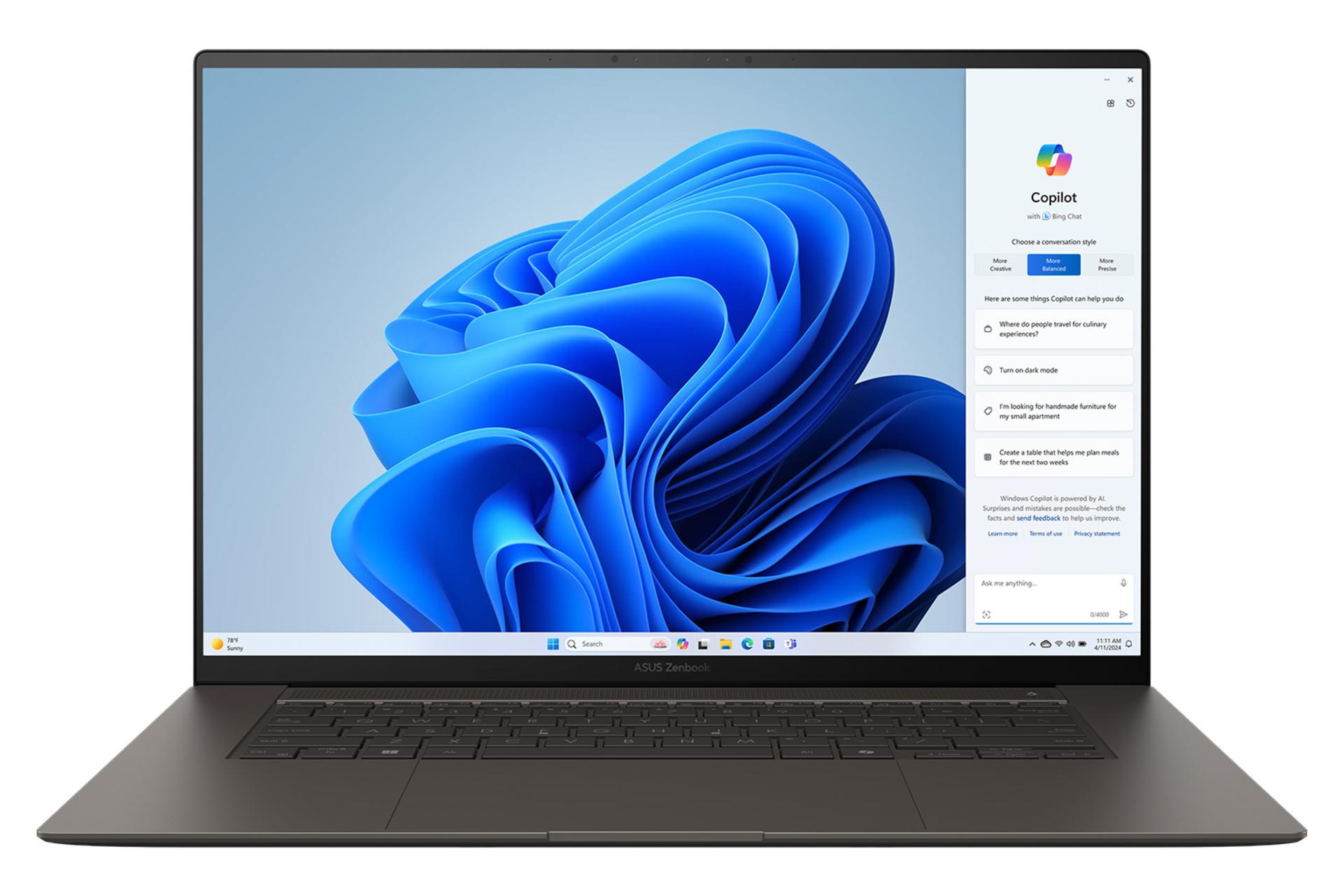 لپ تاپ ایسوس ASUS Zenbook S 16 UM5606WA نمای جلو رنگ مشکی