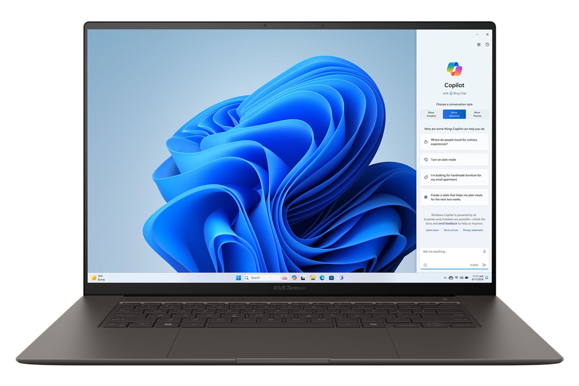 لپ تاپ ایسوس ASUS Zenbook S 16 UM5606WA نمای جلو رنگ مشکی