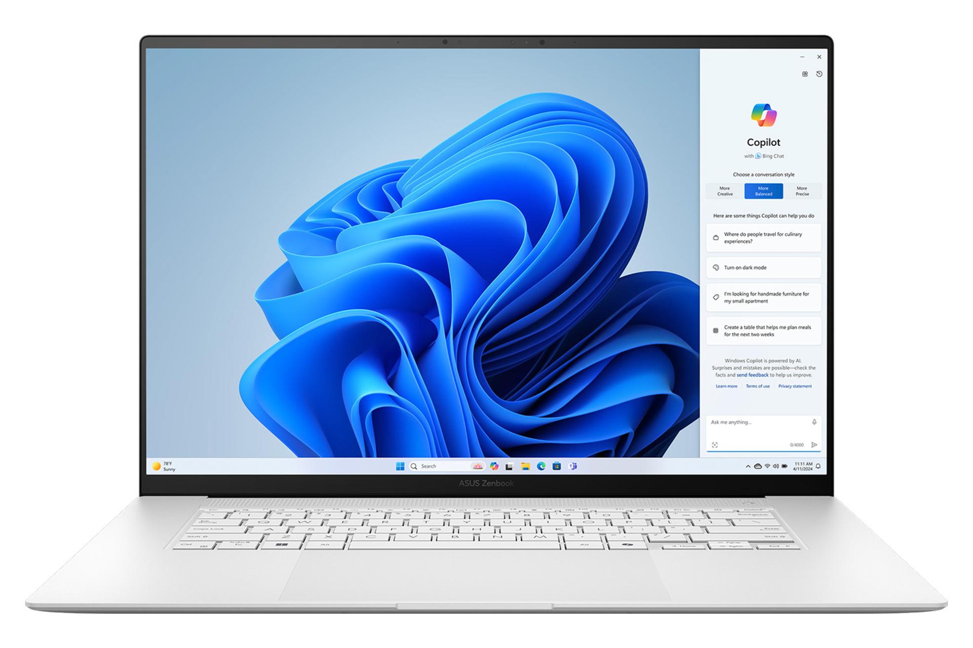 لپ تاپ ایسوس ASUS Zenbook S 16 UM5606WA نمای جلو رنگ نقره ای