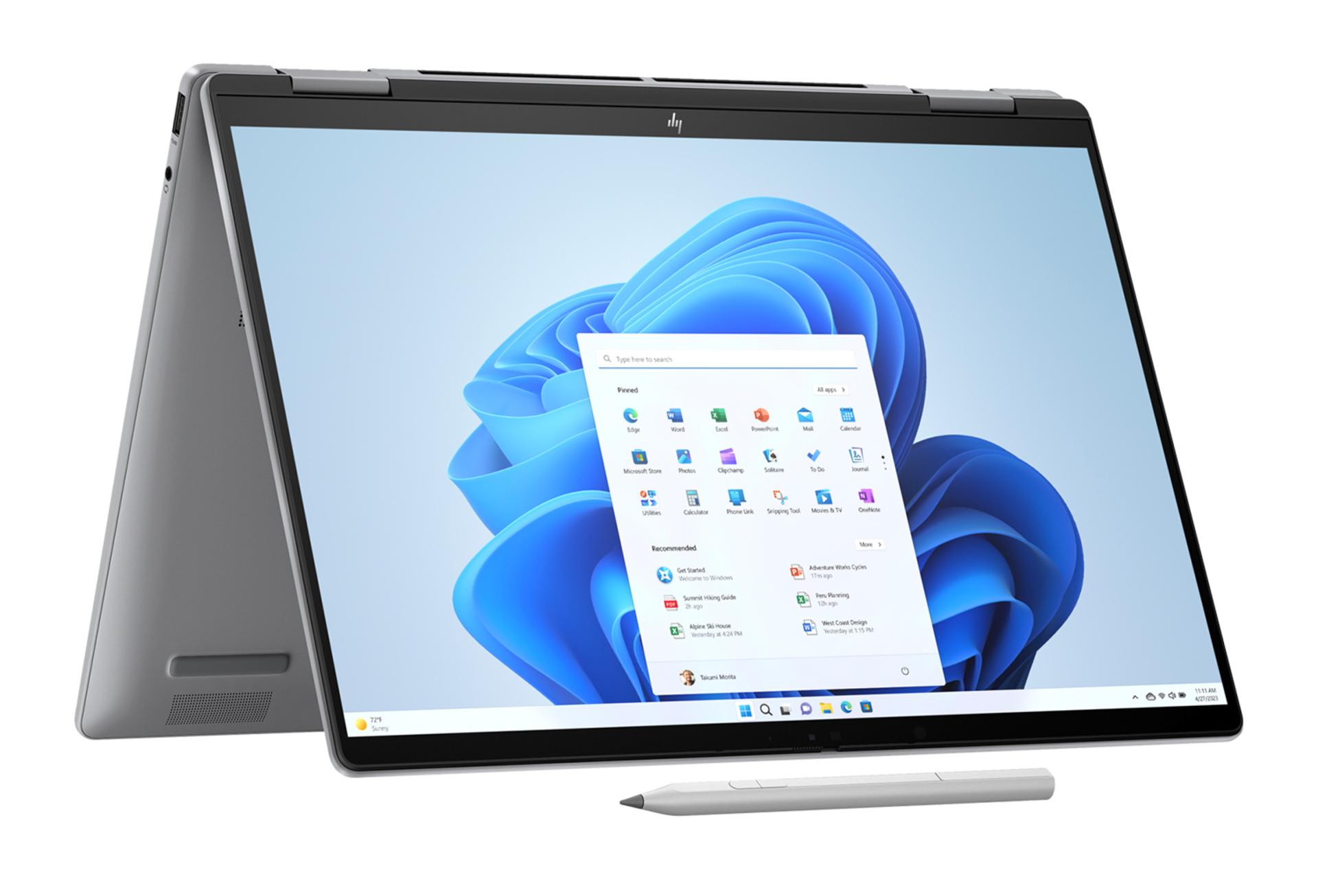 لپ تاپ اچ پی HP ENVY x360 14-fa0013dx نمای جلو به همراه قلم