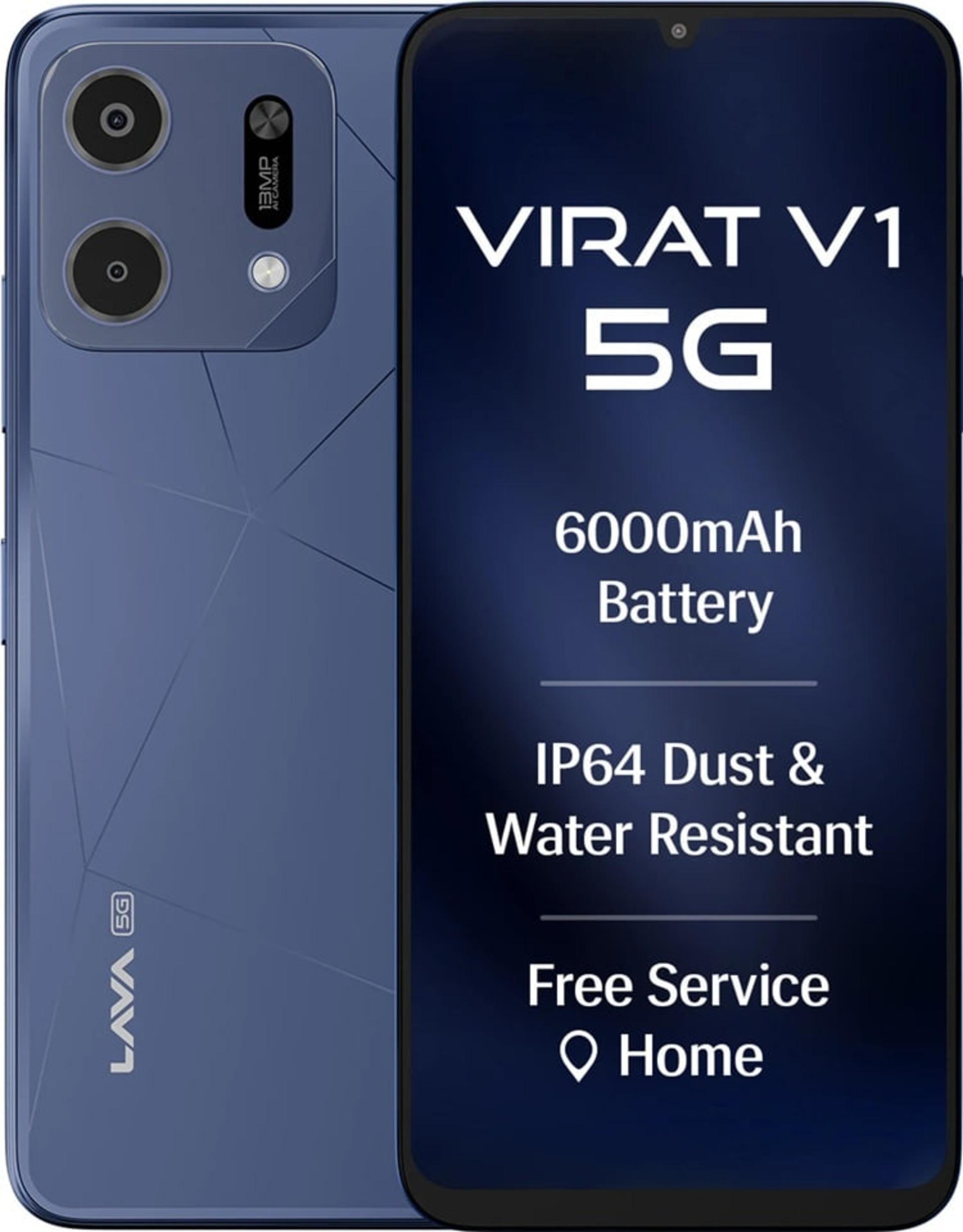 نمای پشت و جلوی گوشی هوشمند لاوا Virat V1 با باتری ۶۰۰۰ میلیآمپر ساعت و مقاومت IP64
