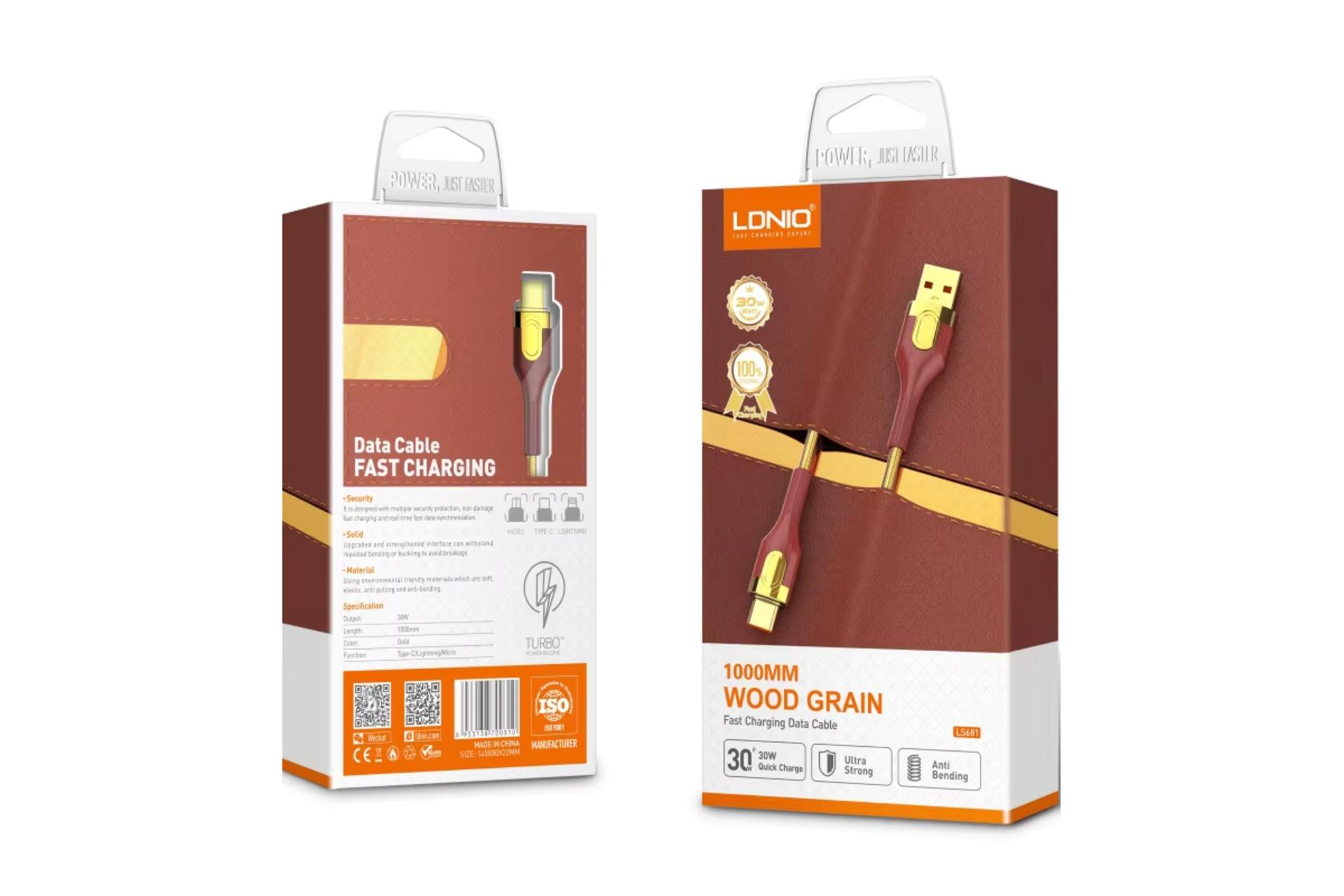 جعبه کابل شارژ USB الدینیو Type-A به Micro-USB مدل LS681 با طول 1 متر