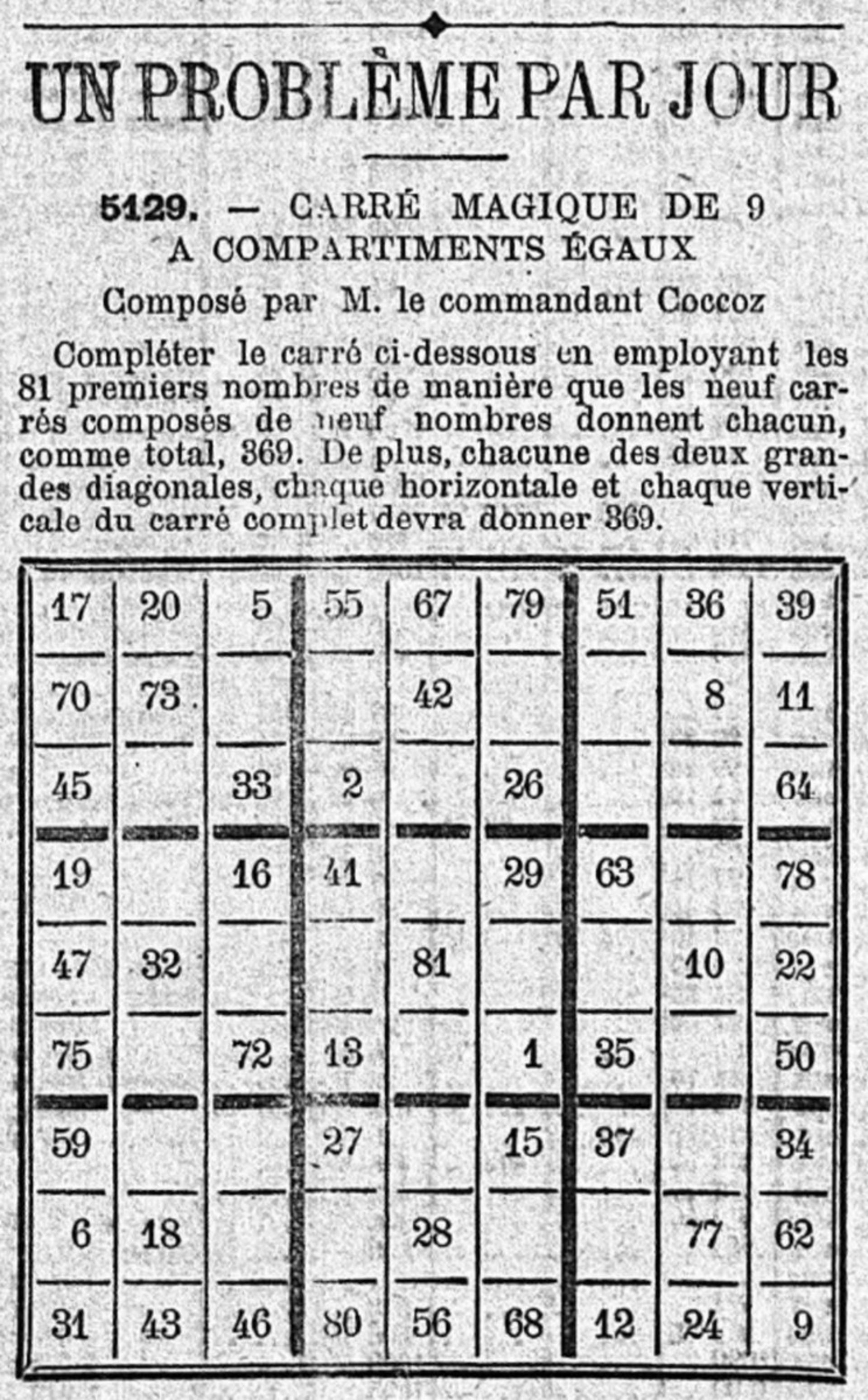 پازل عددی روزنامه‌ فرانسوی La Siècle