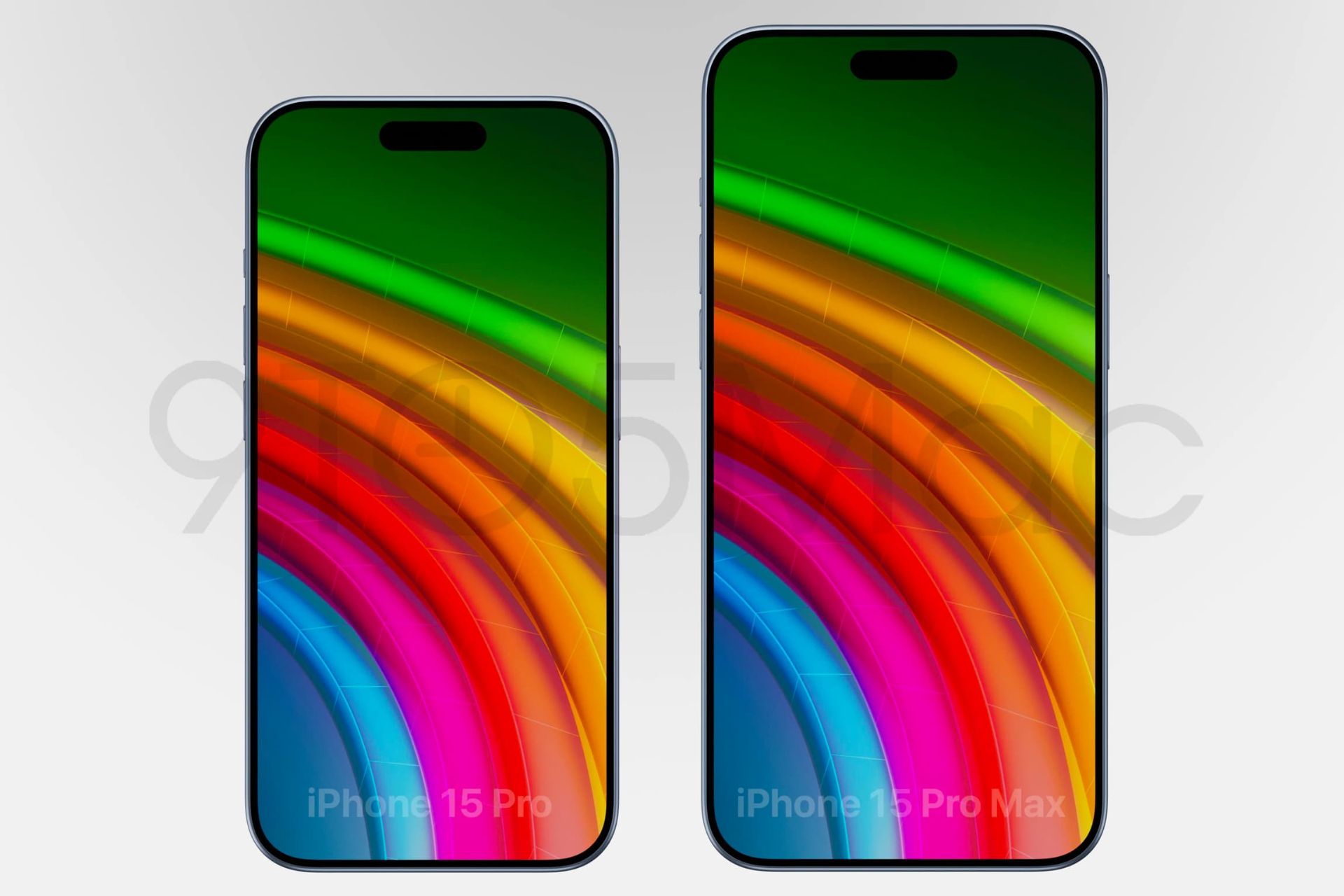 آیفون ۱۵ پرو و پرو مکس از نمای جلو والپیپر رنگین کمان
