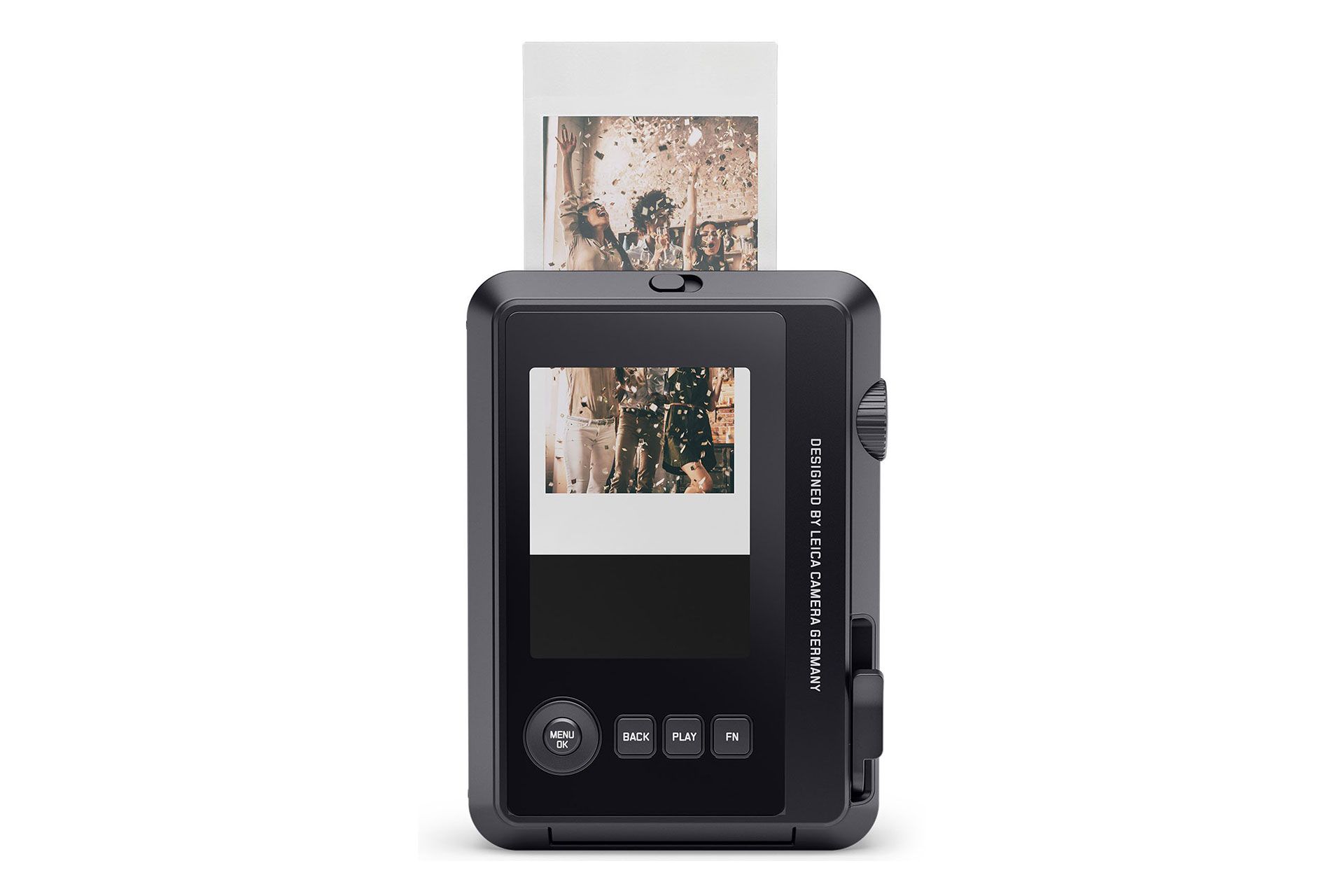 نمای پشتی دوربین چاپ فوری لایکا سوفورت ۲ در حال چاپ عکس رنگ مشکی
