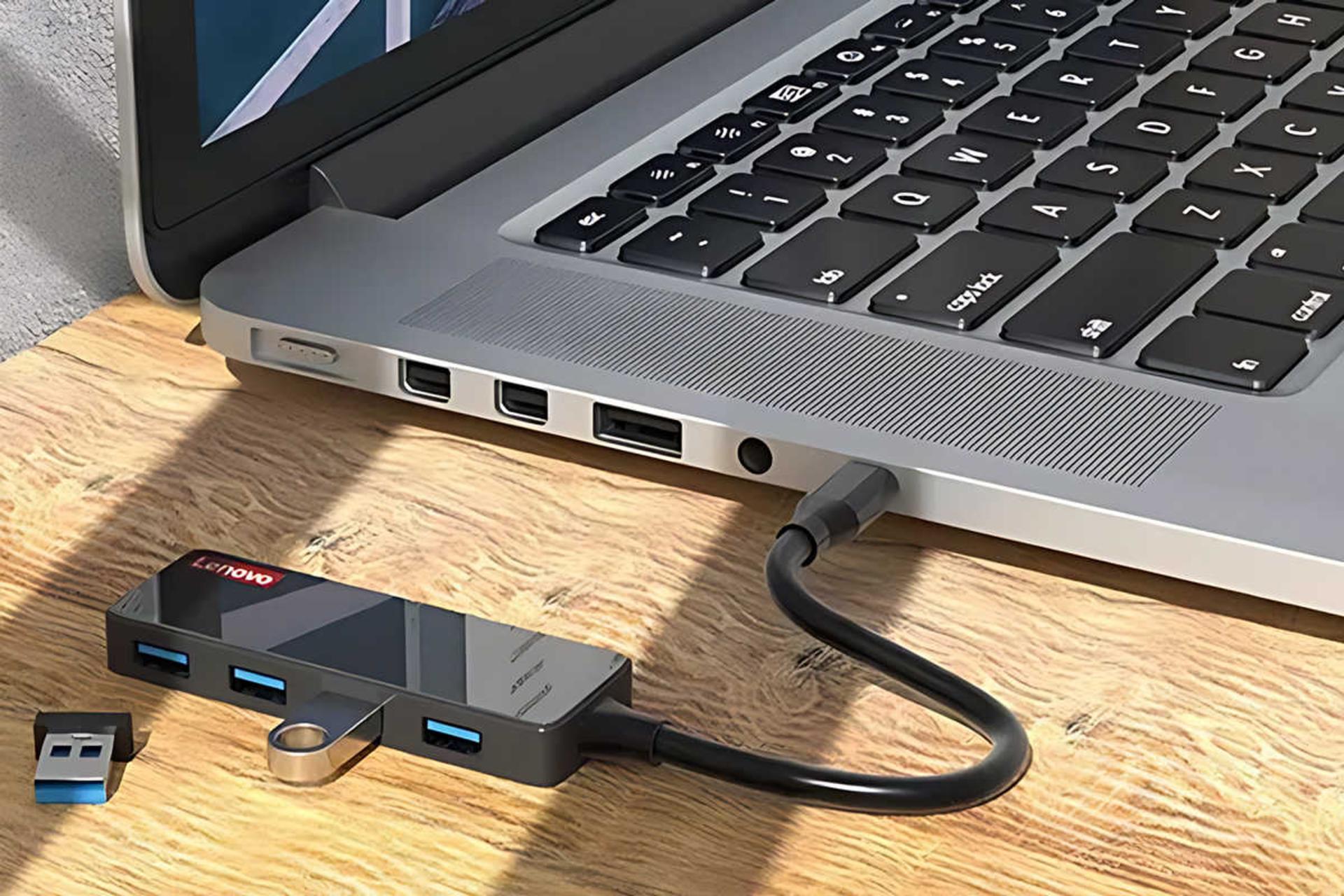 نمای سمت چپ هاب USB-C لنوو 4 پورت مدل C602