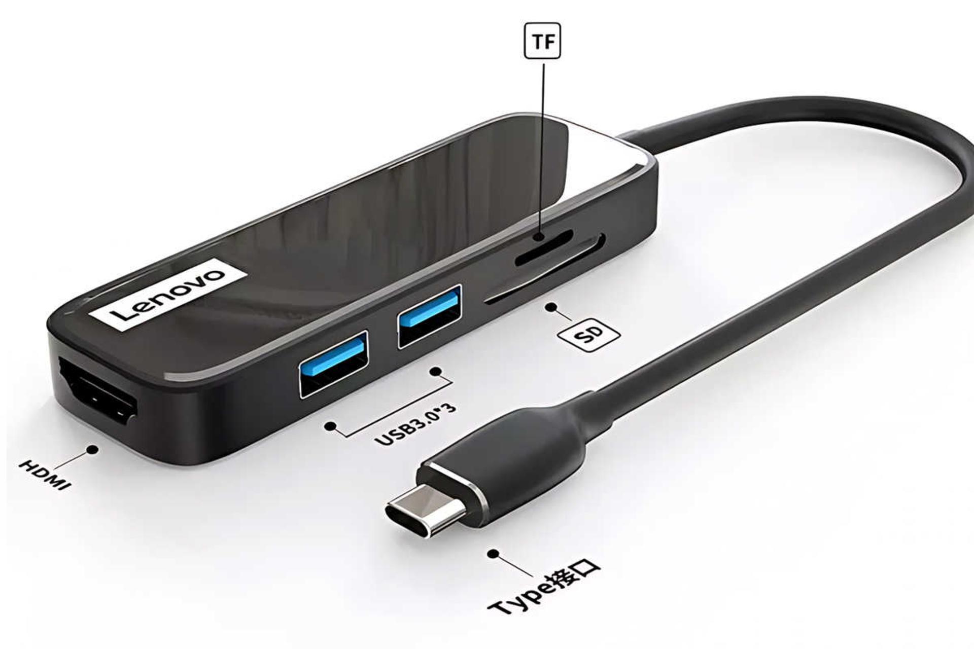 درگاه USB.03 هاب USB-C لنوو 5 پورت مدل EH05