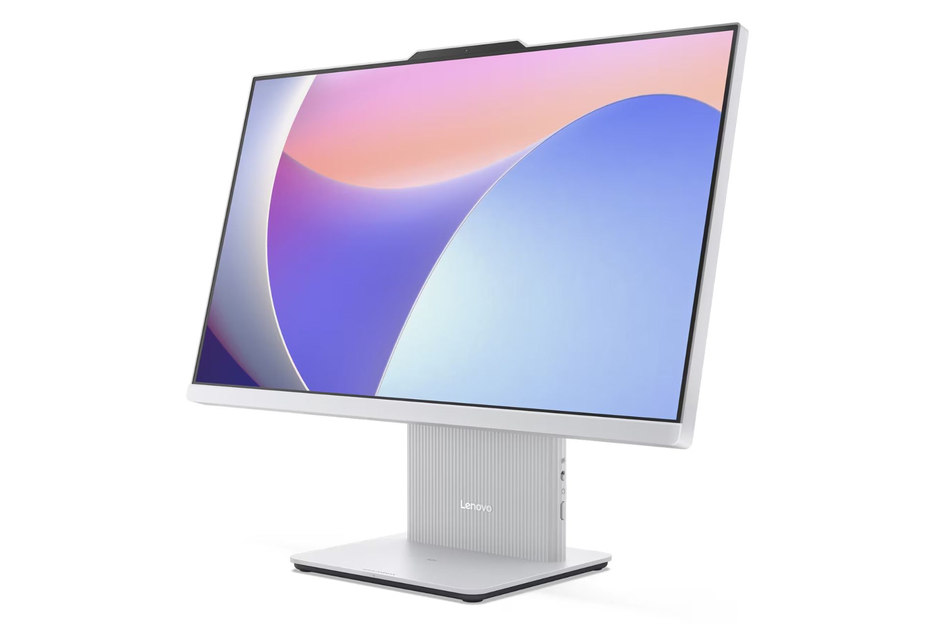 نمای نیمرخ کامپیوتر همه کاره IdeaCentre AIO 24IRH9 لنوو با نمایش لبه سمت راست رنگ خاکستری روشن