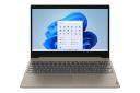 نمای روبه‌روی لپ تاپ IdeaPad 3 15ITL05 لنوو با صفحه نمایش روشن و نمایش کیبورد و ترک‌پد رنگ بادامی
