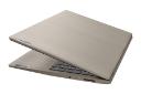نمای نیمه بسته‌ی لپ تاپ IdeaPad 3 15ITL05 لنوو و نمایش پنل پشت نمایشگر، لوگو و درگاه‌های لبه سمت راست رنگ بادامی